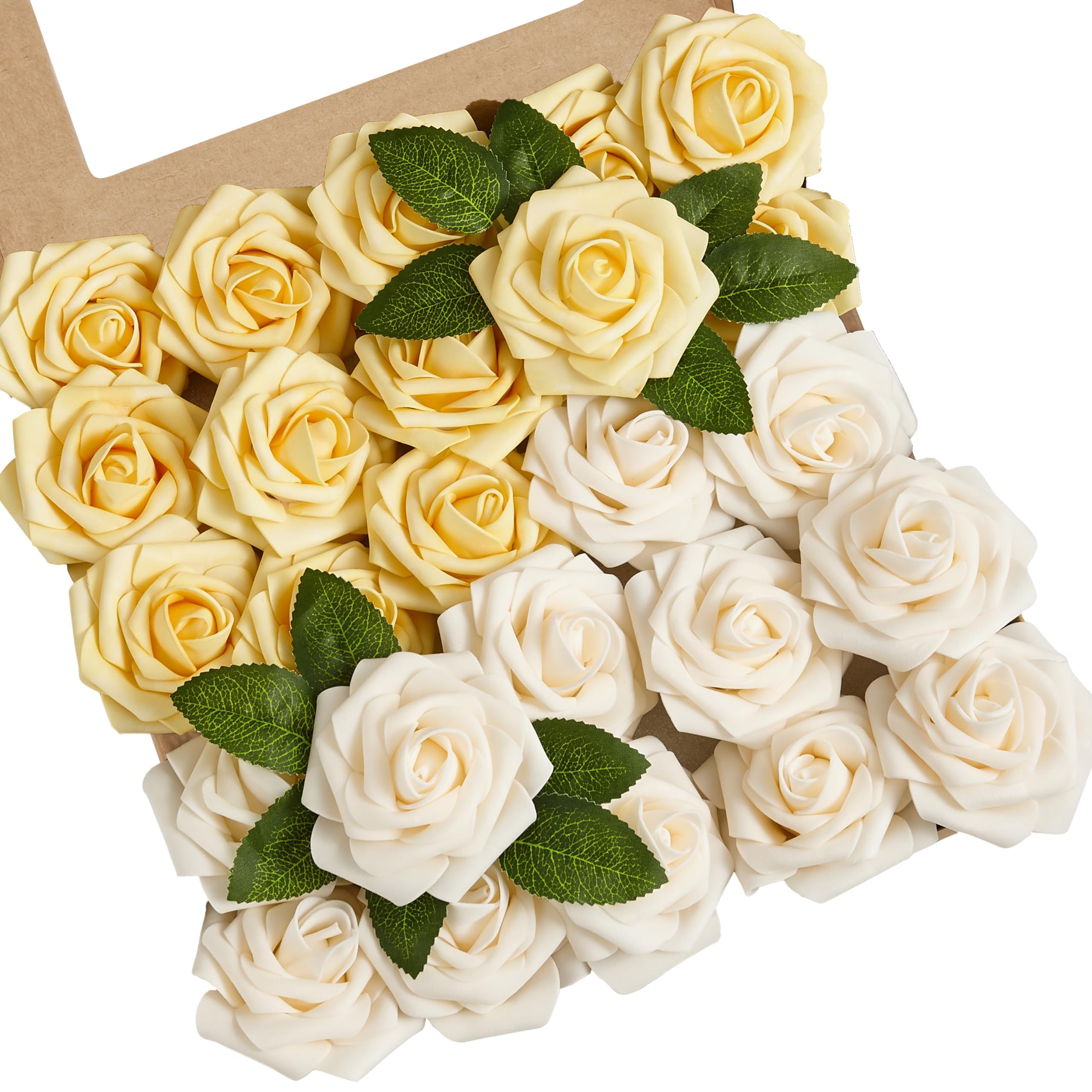 partiazy Artificial Flowers, 25pcs Creamy Yellow and Ivory Rose for Wedding โ image 1