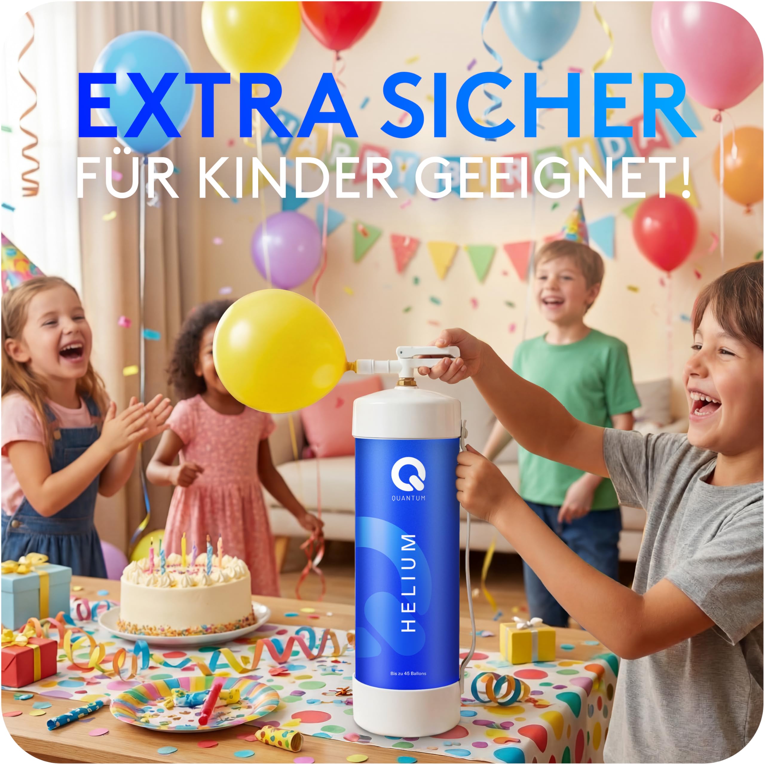 Quantum Ballongas Heliumflasche 370L für bis zu 45 Luftballons, Einweg Helium mit Ventil, sofort einsatzbereit für Geburtstag, Party und Hochzeit