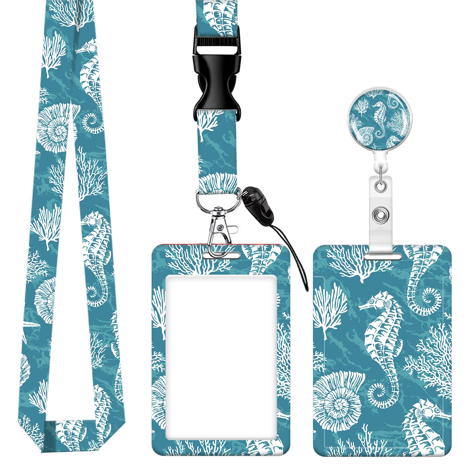 ID Badge Holder with Lanyard, Retractable Badge Holders Reels with Lanyards Adjustable, for Women Kids Teacher Nurses Doctor Student(Cute sea Shells)