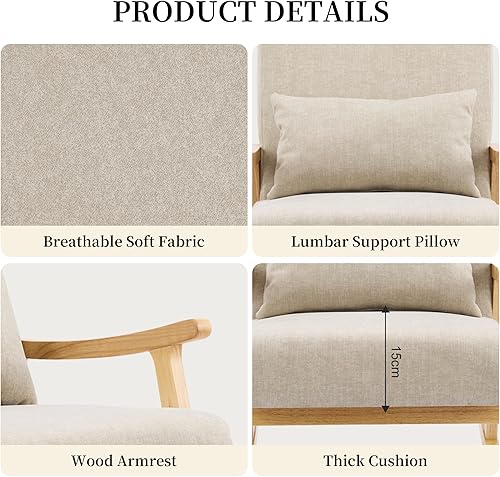 Miniatura 4 de Mecedora moderna de mediados de siglo con almohada lumbar, silla mecedora tapizada para cuarto de bebé, silla de enfermería con marco de madera