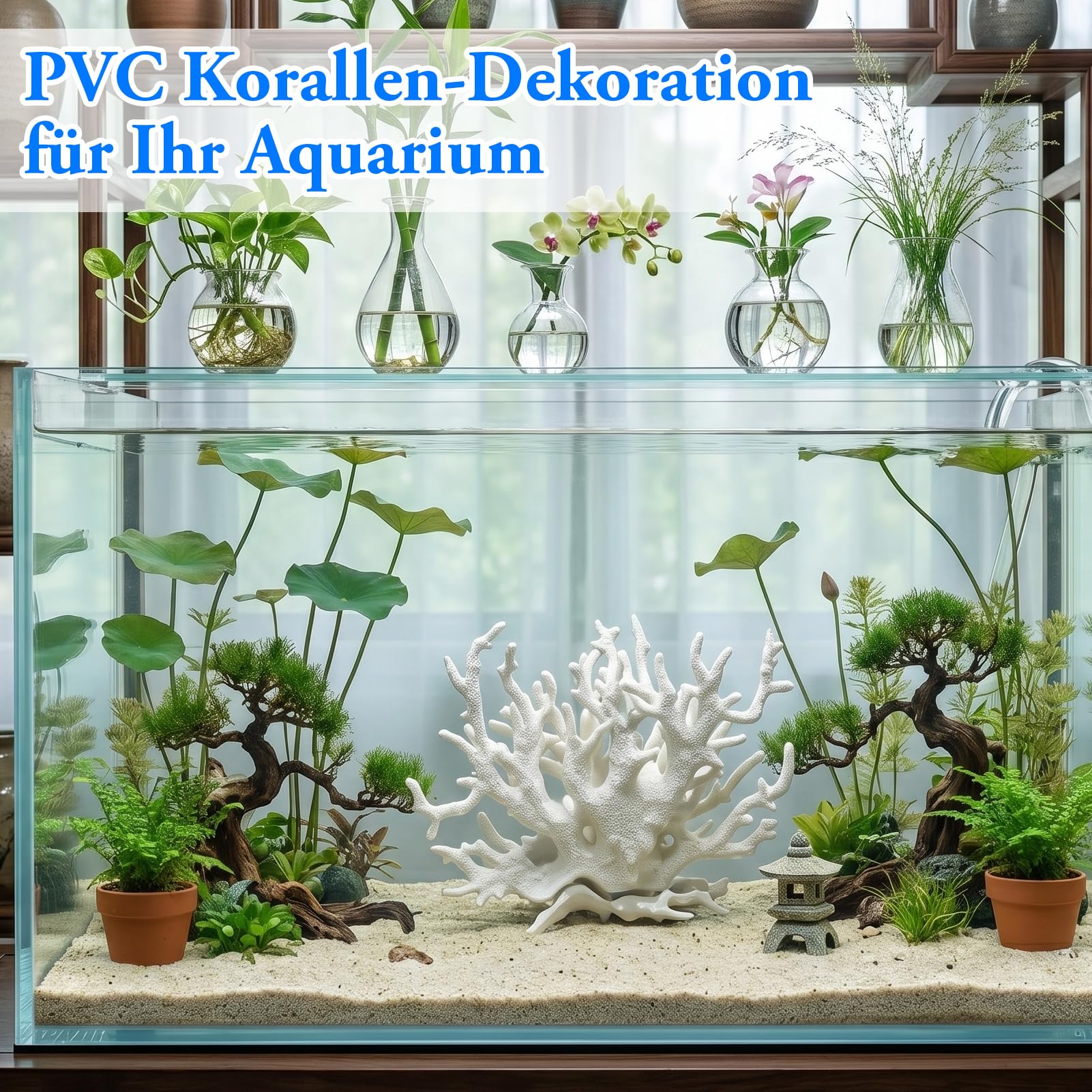 1 decorazione per acquario, corallo finto di gamberetti, acquario e pianta d'acquario, adatto per acquari di piccole e medie dimensioni (bianco)