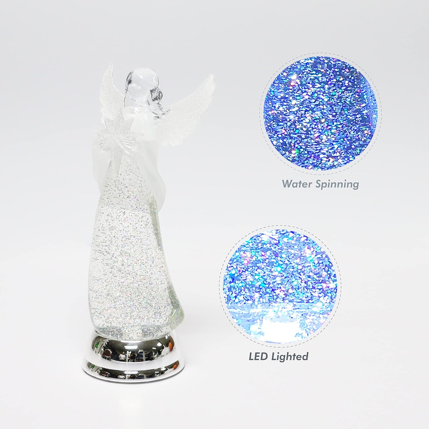 Christmas Angel Snow Globe Water Spinner LED Light Battery Operated Glitter Angel Figurine 12.8” Tabletop Christmas Decoration Holiday Home Décor by Moments in Time - Image 5