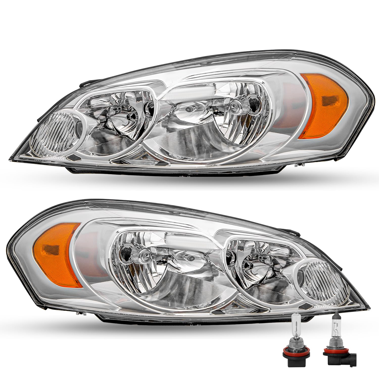 Photo 1 of ***UNKNOWN ACTUAL DETAILS*** **SIMILAR ITEM** **NOT ACTUAL DESCRIPTION** SOCKIR Fits for 2006-2013 Chevy Impala / 2014-2016 Impala Limited / 2006-2007 Chevy Monte Carlo Headlight Assembly Set Chrome Housing with Amber Reflector with Bulbs