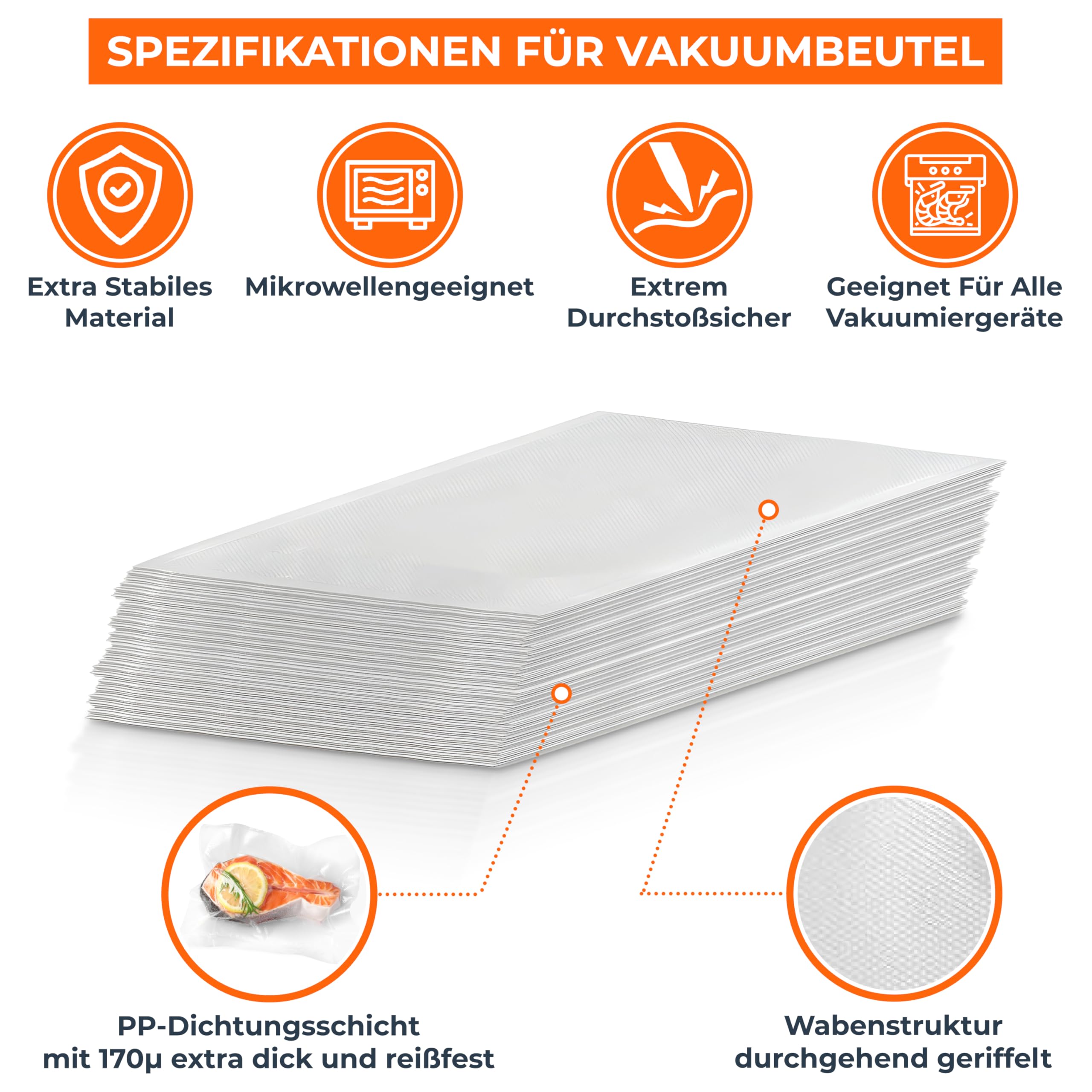 Profi-Vakuumierbeutel für alle Geräte - mit 170µm extra stark und reißfest - 17,5x25 cm - Wabenstruktur - BPA-Frei - Aromafest - 1000 Stück