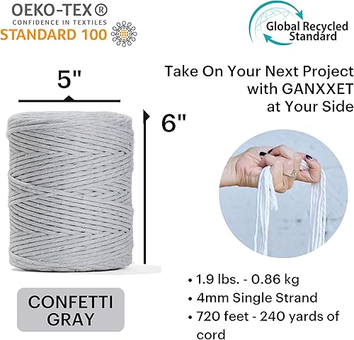 Miniatura 2 de Cuerda de macramé de algodón reciclado de 0.157 in x 240 yardas, cuerda gruesa de una sola hebra hecha de algodón suave, suministros de cuerda de