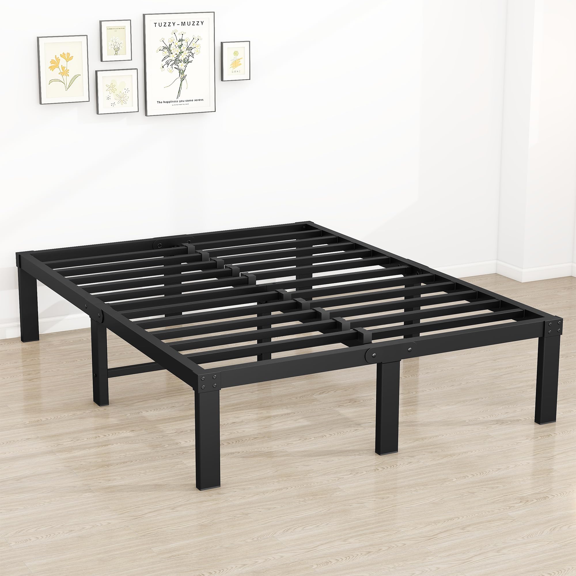 King Size Bed Frame, 36cm High Metal Platform Bed Frames Kingsize with Storage Under Bed/Steel Slats Mattress Base, No Box Spring Needed, Enhanced Support Noise Free, Black