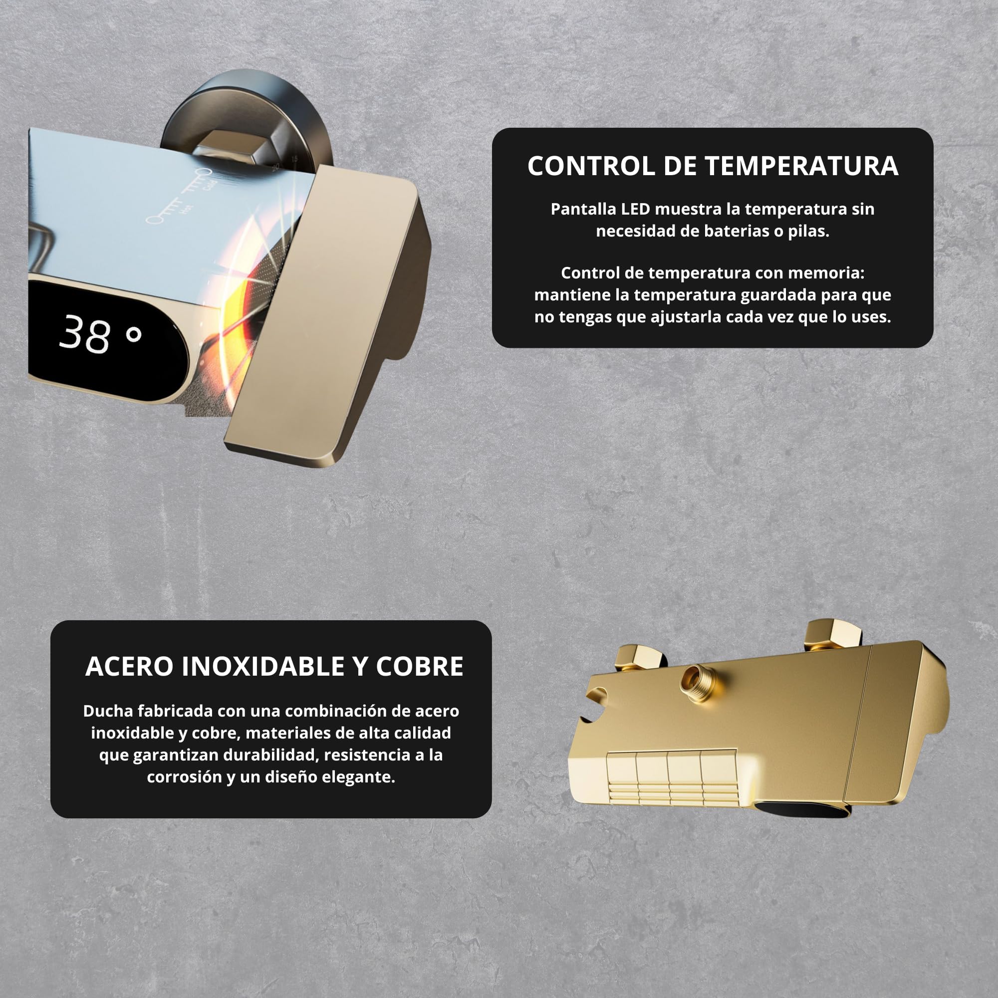 Columna Ducha Negra con Grifo. Alcachofa modo Lluvia. Ducha de Mano con 3 Modos SPA. Grifo para Llenar Bañera y Pistola de Limpieza con Manguera. Construido en Acero Inox y PVC. LED Temperatura