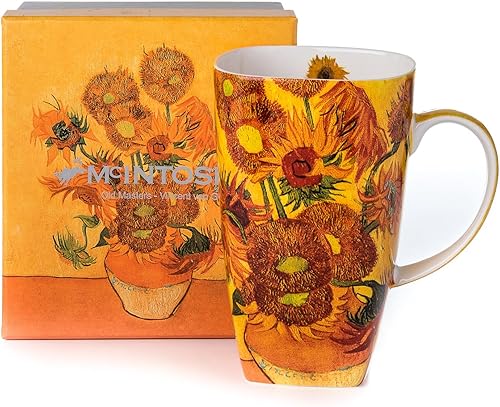 McIntosh Vincent Van Gogh Sunflowers Fine Bone China (19.6 oz) Taza grande en caja de regalo a juego