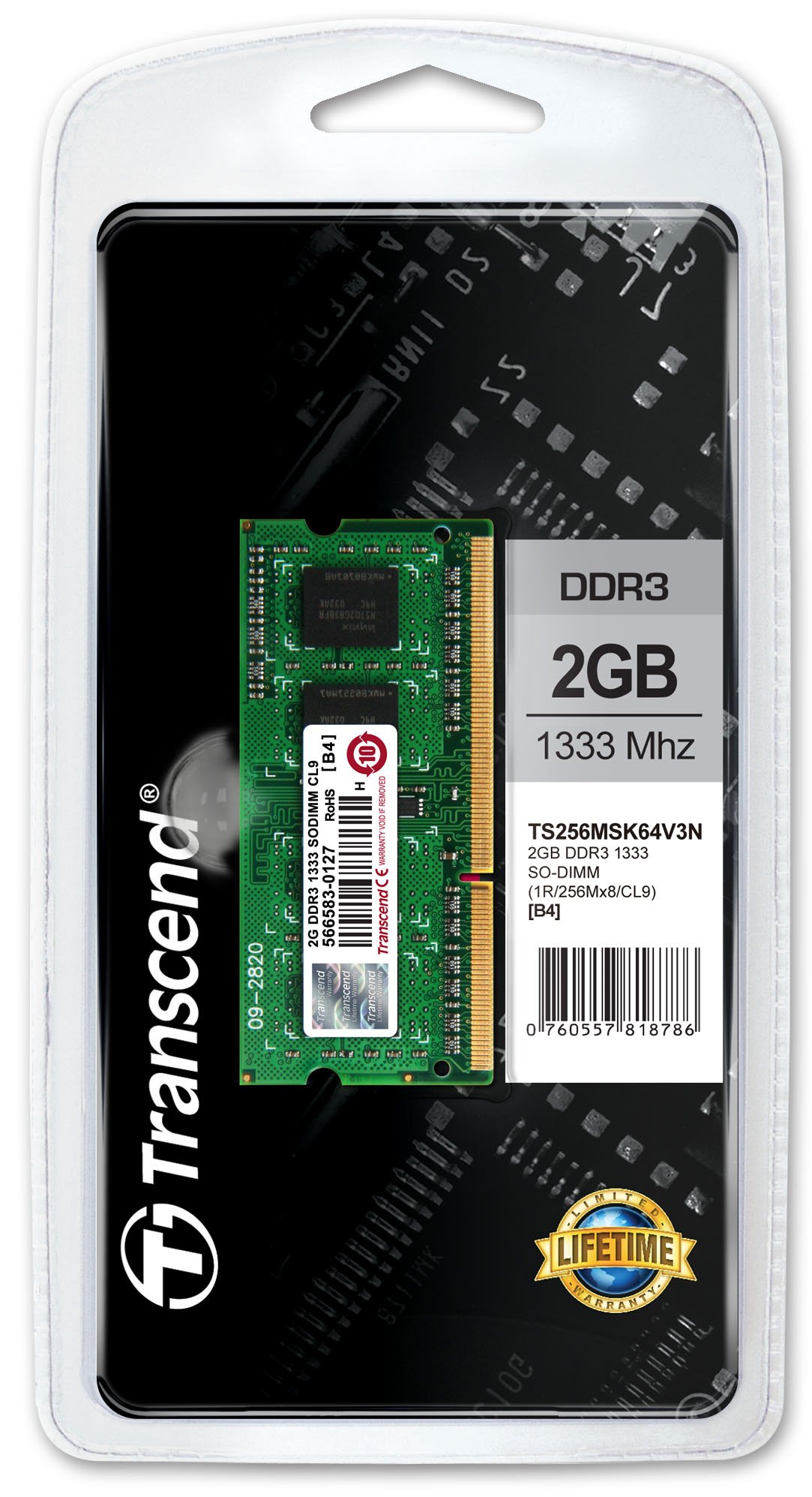Transcend TS256MSK64V1N [SODIMM DDR3 新品 Transcend TS256MSK64V3N - Memoria RAM (2 GB, DDR3, SO-DIMM, 1333