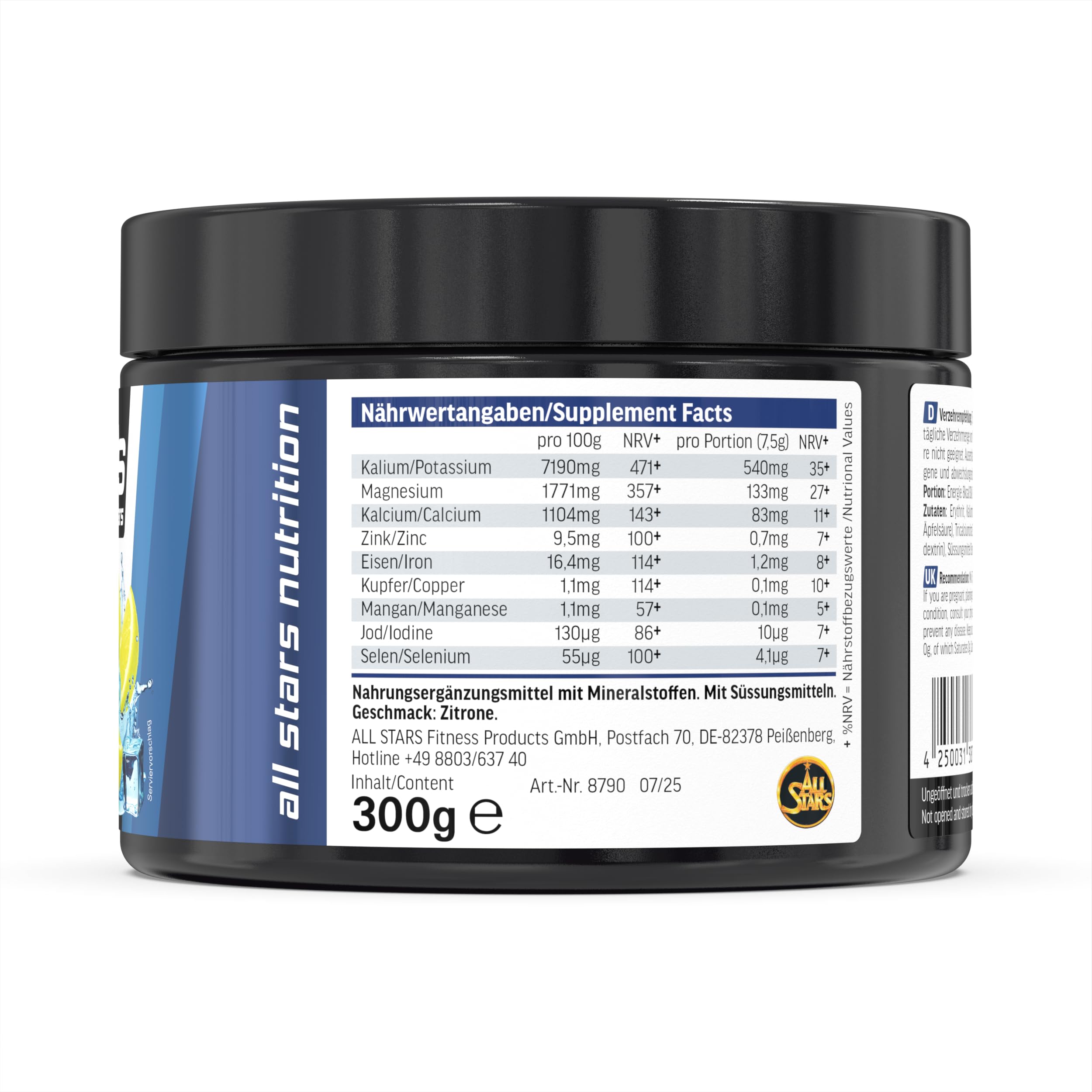 ALL STARS Hydration Electrolytes 300g Fresh Lemon - Elektrolyte Pulver ohne Zucker mit 9 essenziellen Spurenelementen & Mineralstoffen, Kalium, Magnesium, Calcium, Zink & mehr