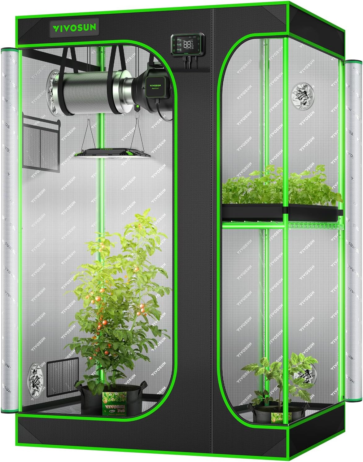 VIVOSUN D436 2-in-1 4x3 Grow Tent, 48"x36"x72" High Reflective Mylar with Multi-Chamber and Floor Tray for Hydroponic Indoor Plant 48”x36”x72”