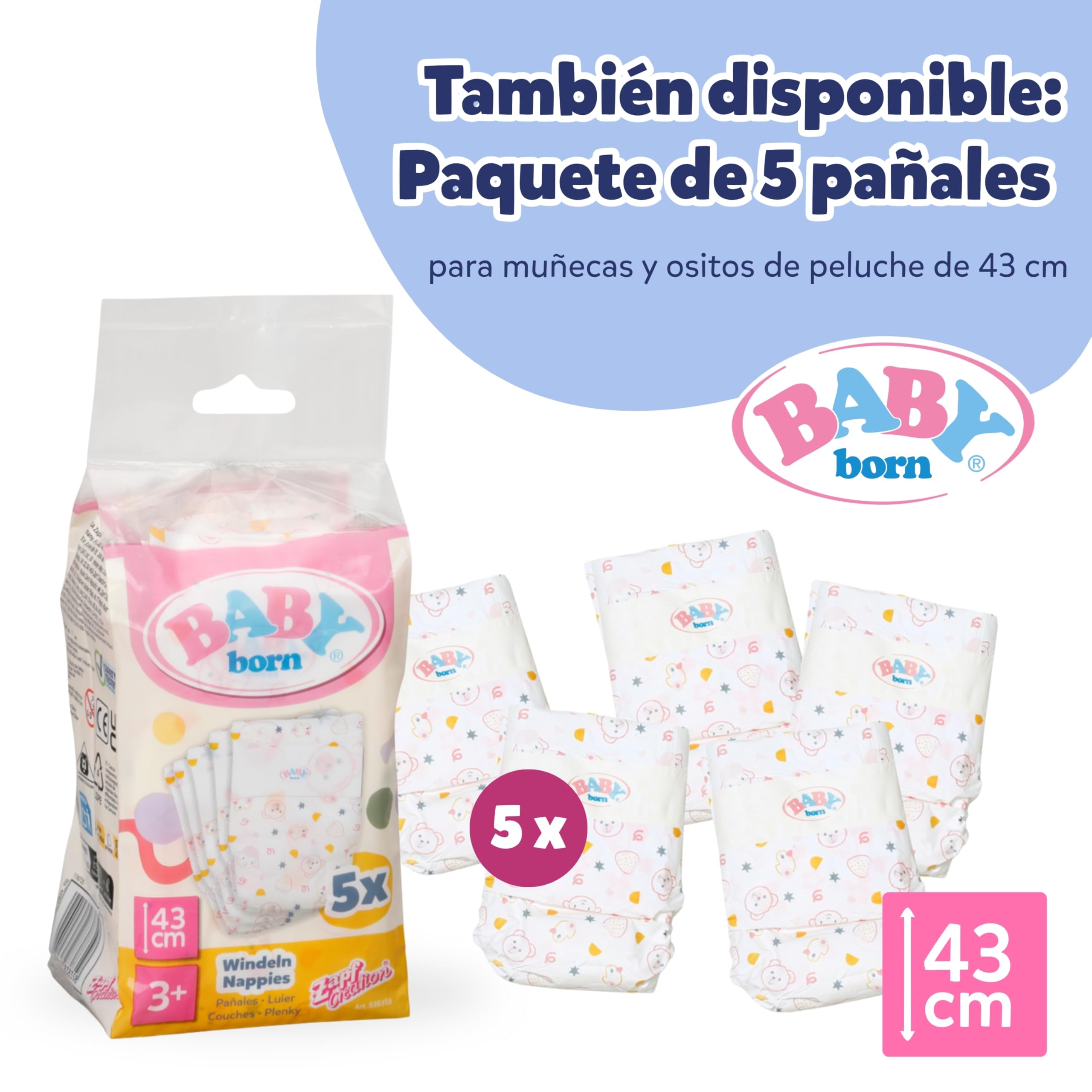 Baby Born Bolso cambiador – Bolso para muñecas con diseño floral – Incluye cambiador, pañal & bote de talco – Accesorio para muñecas de 36 cm & 43 cm