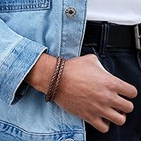 Vista 1 de RTZN® Brown Leather Bracelet for Men – Premium Artisan Handcrafted Mens Leather Bracelet – Multi-Stand Mens Bracelet Leather Collection Beaded