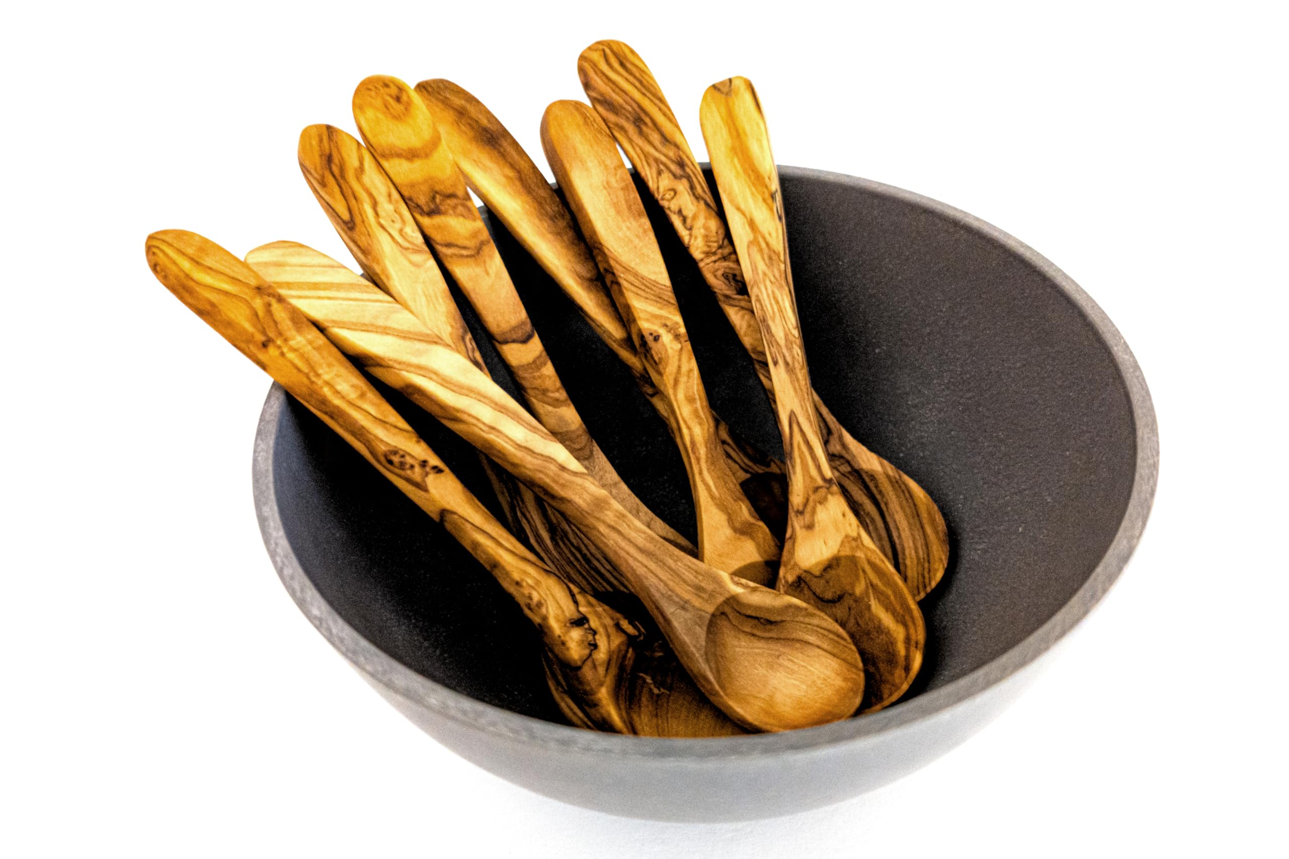 EMNA - Drewno oliwkowe 8 x łyżka 14 cm, łyżka do przypraw, łyżka deserowa, łyżeczka do kawy, łyżeczka do herbaty, naturalna, antybakteryjna, wszechstronna, pomysł na prezent do kuchni, smakoszy, w