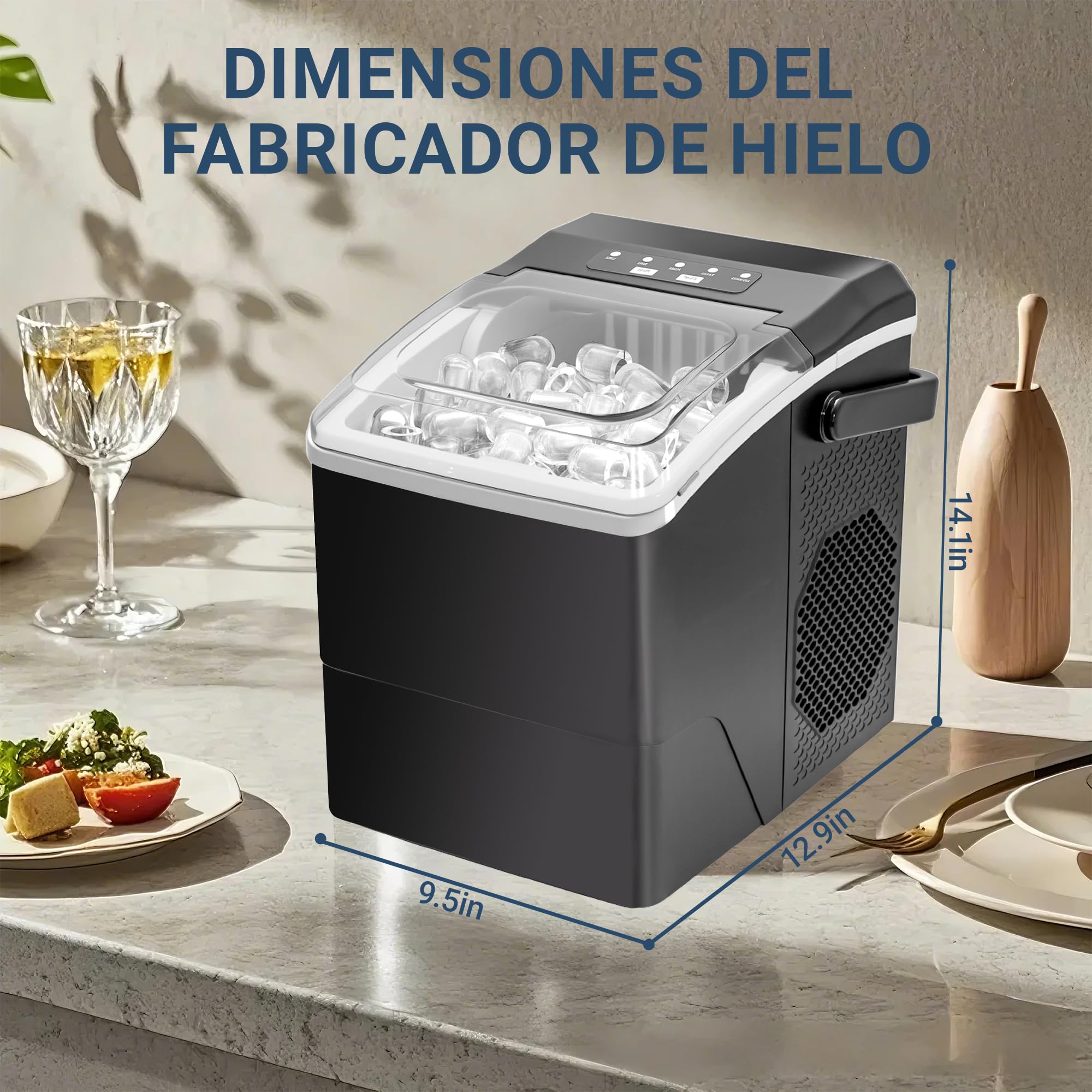CITYBEE Maquina de Hielo 12kg/24h, Maquina de Hielo para Casa 9 Cubitos en 6 Minutos, Maquina de Hacer Hielo Silencioso con Asa 2 Tamaños de Cubitos para Casa, Oficina, Camping