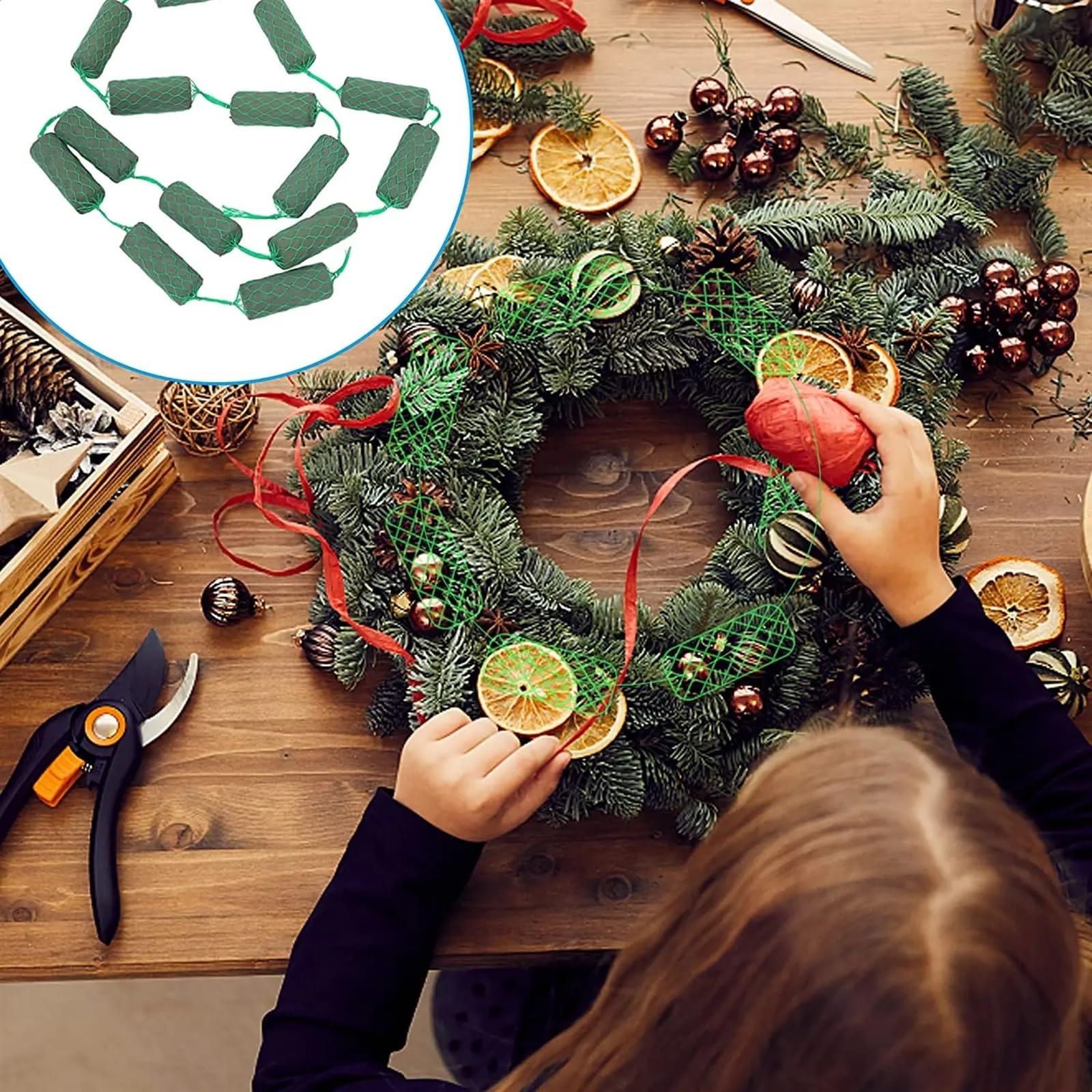 Mokra pianka kwiatowa, Zestaw 14 girland z pianki florystycznej, cylindryczna siatka do kompozycji kwiatowych i dekoracji ślubnych