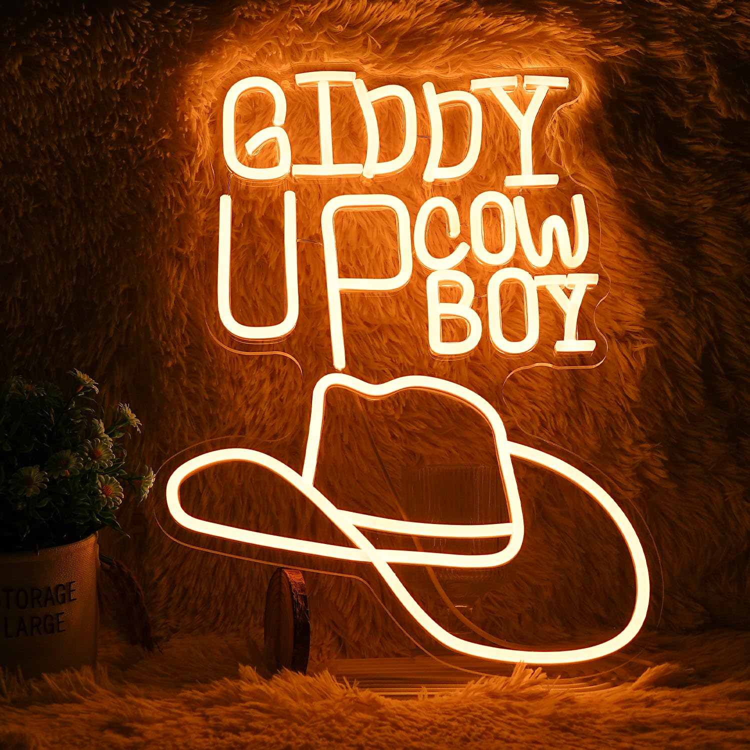 Giddy Up Cowboy Neon Sign Dimmable Cowboy Neon Light For Wall Decor Warm White Led Cowboy Hat Light Up Sign by USB Powered for Bedroom Game Room Party Boys And Girls Birthday Gifts(16.5‘’*12.6‘’?