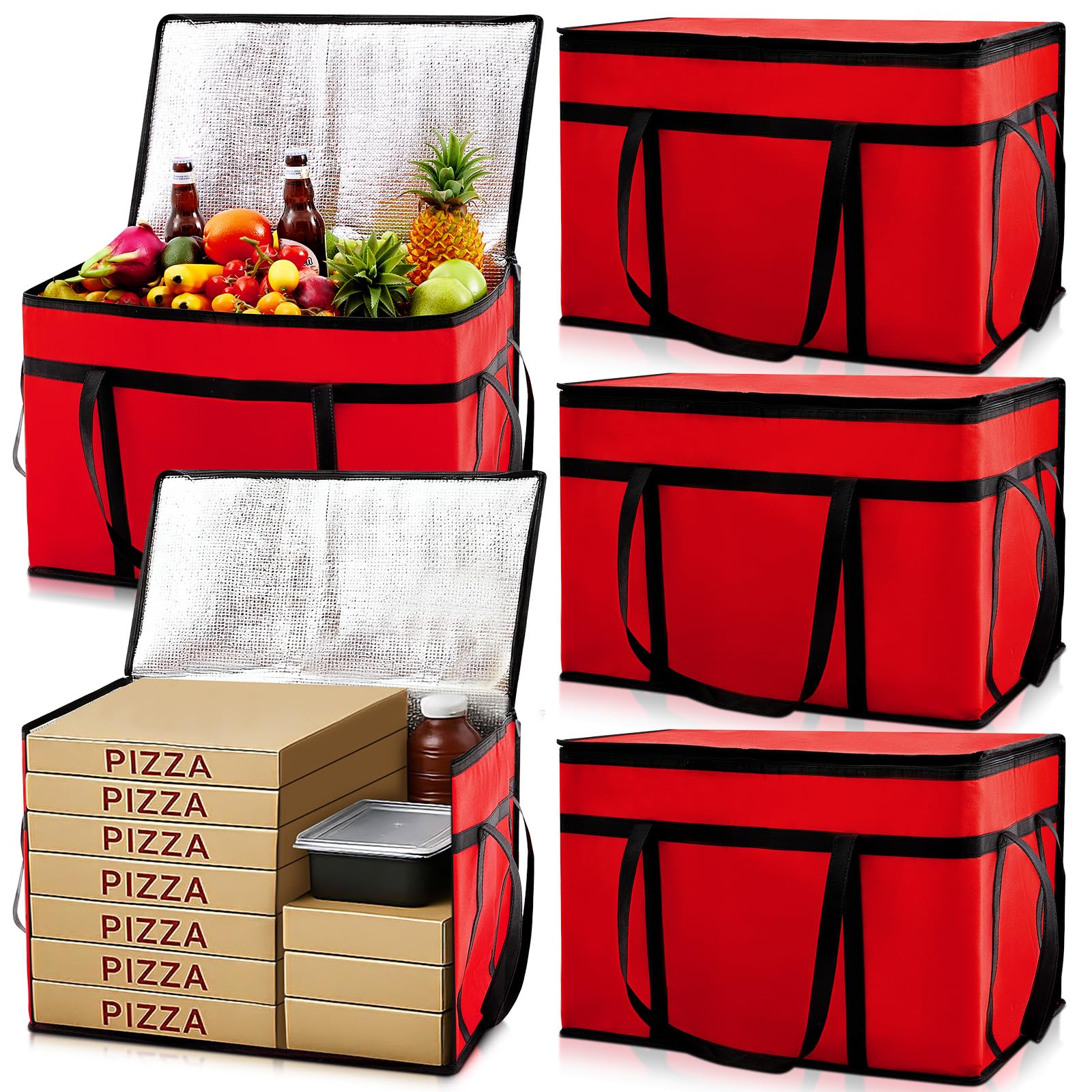 Maxcheck 6 Pcs Insulated Bags for Food Delivery XXXL Large Capacity Hot Grocery Tote Bag Reusable Warming Pizza Catering Carrier for Commercial Travel