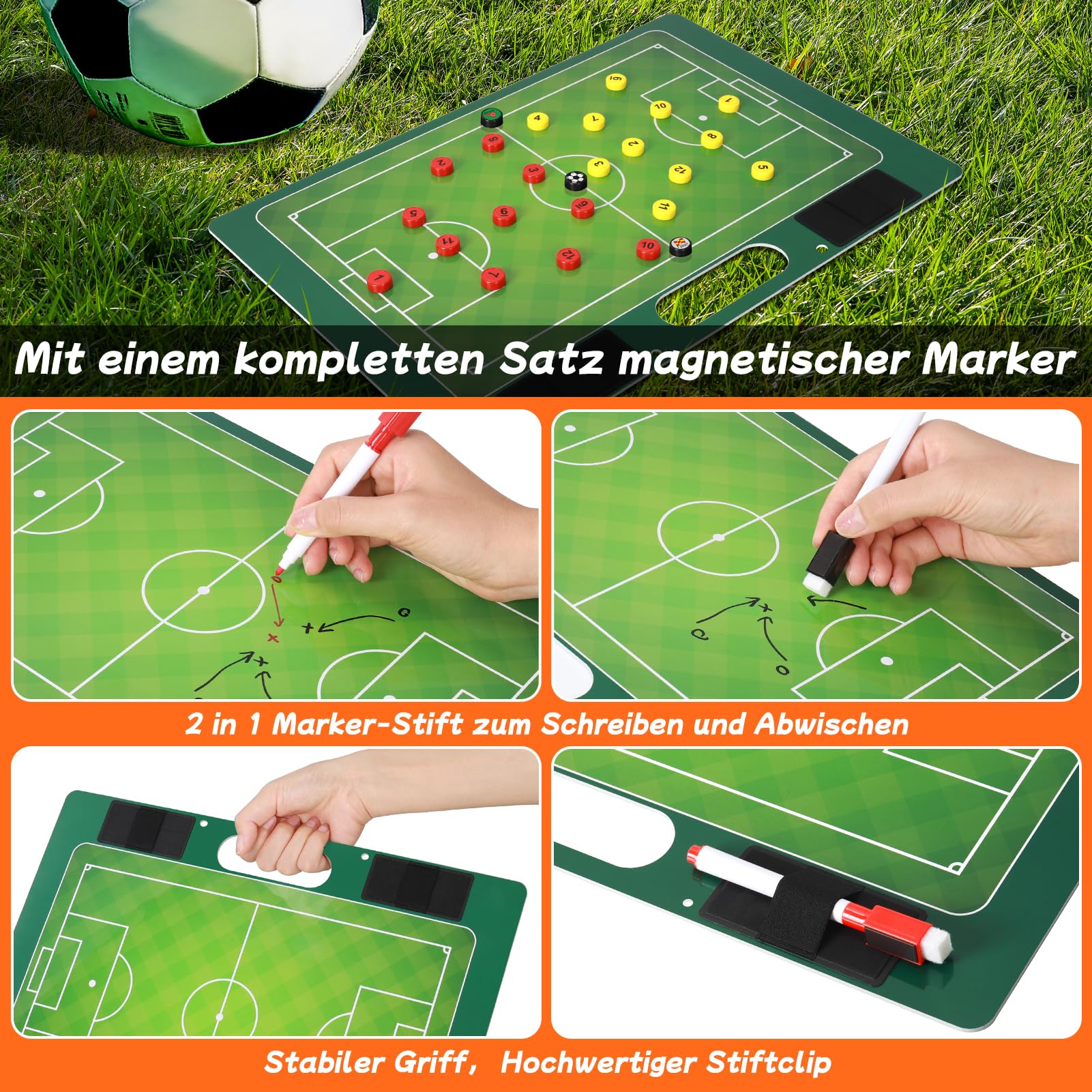 Desoto Magnettafel Fußball Coaching Board - Strategie-Lehr-Zwischenablage, Profi Taktikmappe Strategiebrett für die Schulung und Spielanalyse