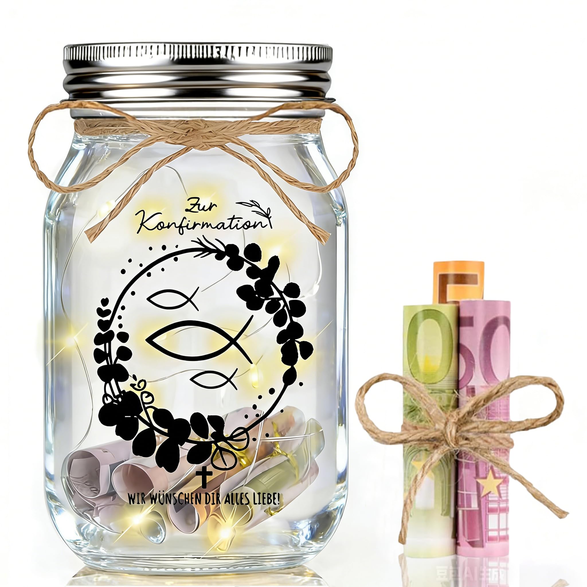 Konfirmation Geschenk, LED Flaschenlicht Geldgeschenk Konfirmation für Mädchen und Jungen,Konfirmationsgeschenk Geldgeschenke Verpackung
