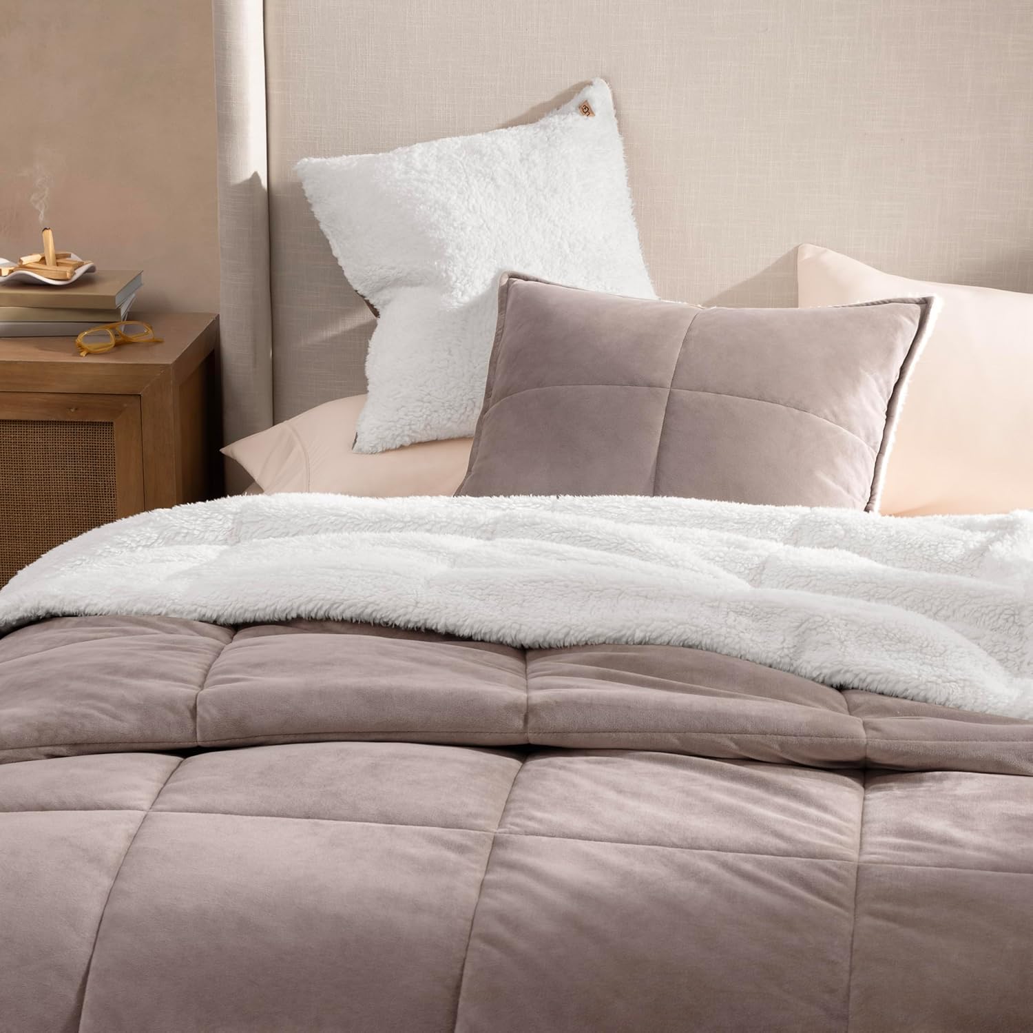 UGG Blissful Queen Comforter Set with 2 Pillow Shams, Reversible Fluffy Bed Comforter, Ultra Warm Winter Bed Set, Down Alternative Bedding, Full/Queen Size, Light Brown Fawn - Image 3