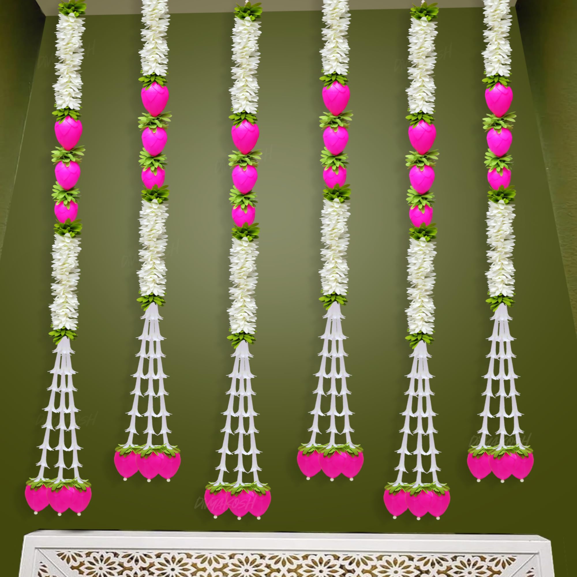 Divyakosh Lotus Buds Hanging 6 Pcs | Floral Wall Hangings for Temple Decor-Showpieces for Stage Decor | Handmade Wall Decoration Hanging for Home Decor, Diwali & All Festival Decor| 36 Inch Each