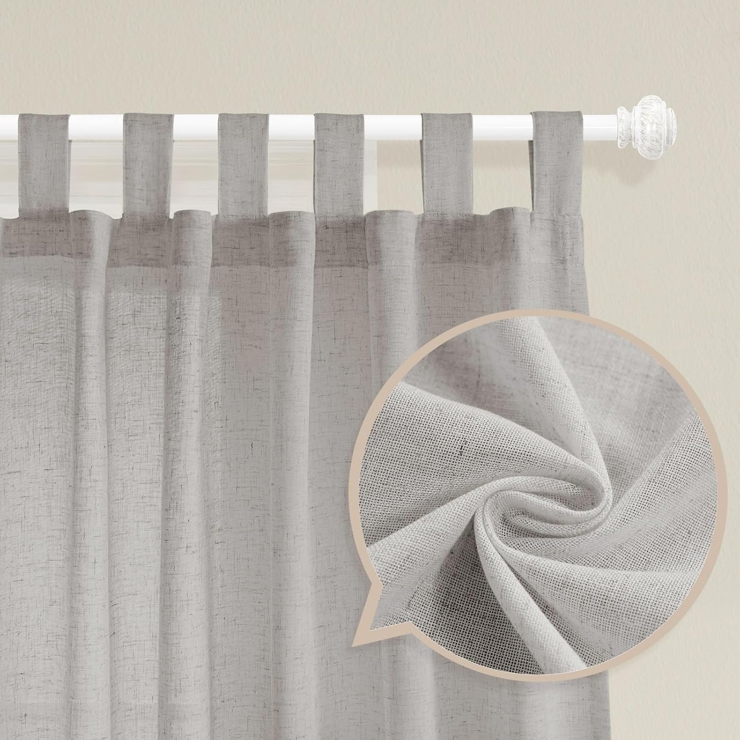 FantasDecor Linen Sheer Curtains 63 Inch Length 2 Panels Tab Top for Living Room Bedroom Light Filtering Window Drapes Neutral Country Rustic Farmhouse Boho Blinds, Dove Gray