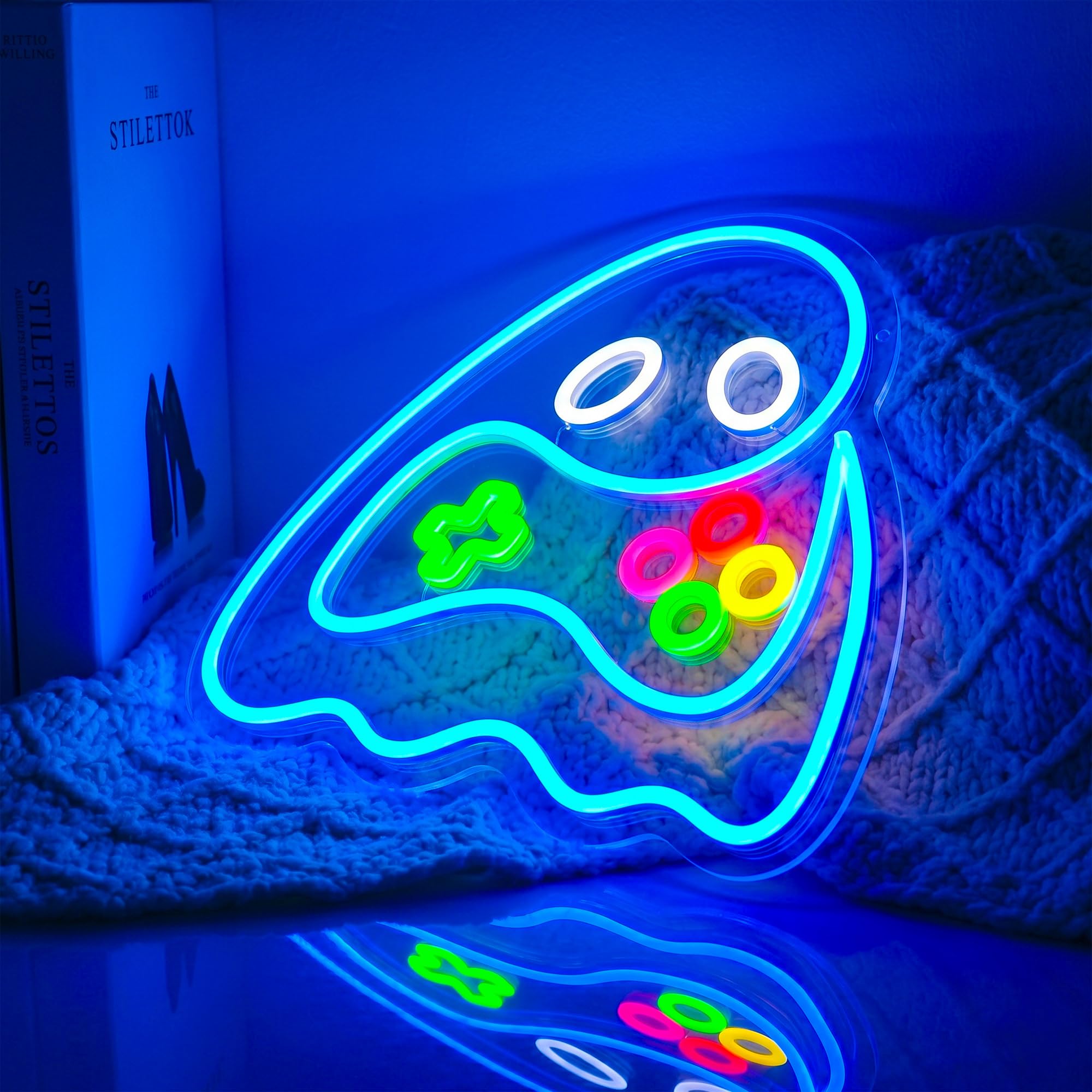Letrero de neón fantasma de juego, letreros de neón para decoración de pared, letreros LED de neón para habitación, decoración del hogar, dormitorio, club, fiesta, bar, tienda, funciona con