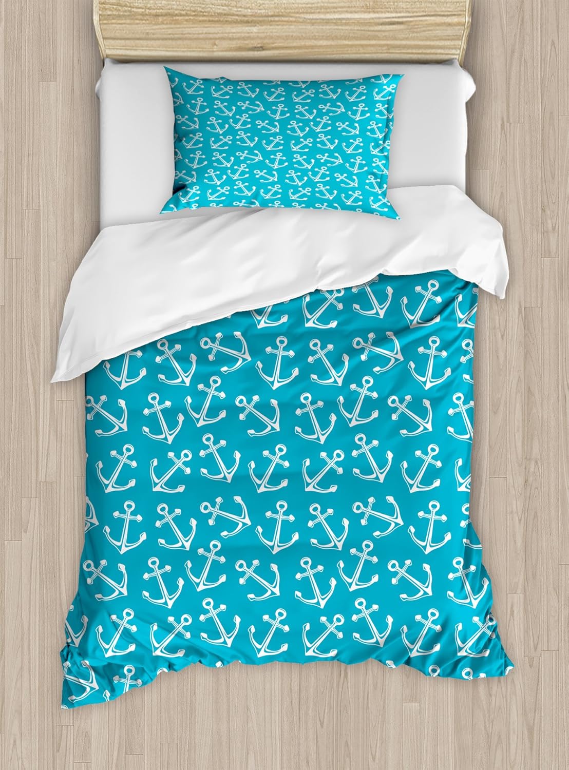 Ambesonne Anchor Duvet Cover Set, Pattern Cruise Sail Ocean Sea Travel Theme Vintage Design Summer, Decorative 2 Piece Bedding Set with 1 Pillow Sham, Twin Size, White Deep Sky Blue Twin White Deep Sky Blue