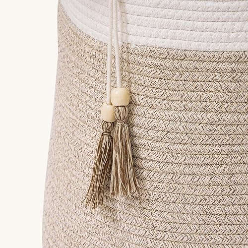 Miniatura 7 de Cesta de almacenamiento tejida con cuerda, cesta de lavandería grande de 17.3 x 15 x 14.9 pulgadas, organizador de manta de algodón, contenedores de