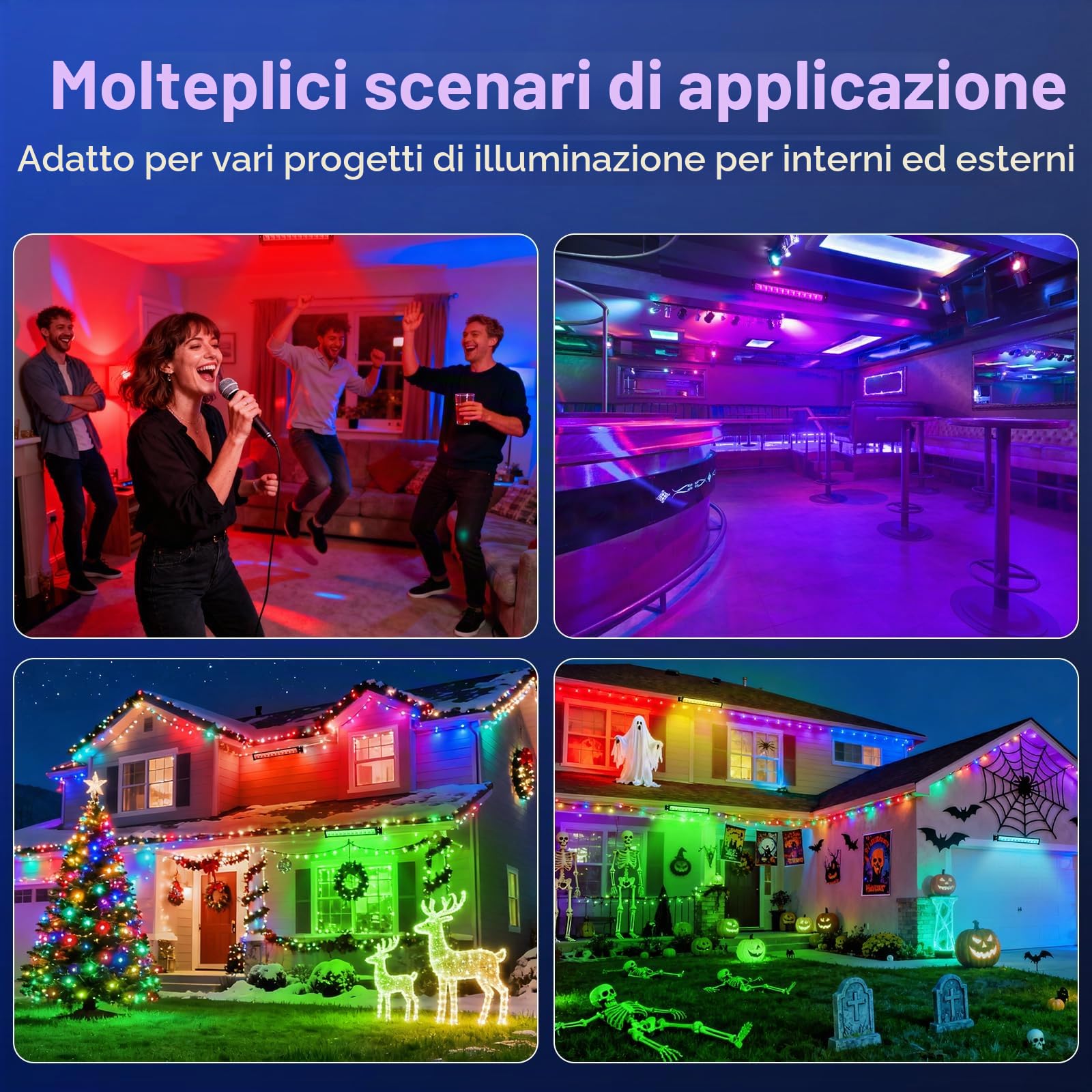 T-SUN 50W Barra LED RGB, 4 Pezzi RGB Faretto LED Esterno, Faretti Colorati Intelligente con Telecomando/APP/Memoria/Timer/Impermeabile IP66 per Scenari Bar Festa Giardino