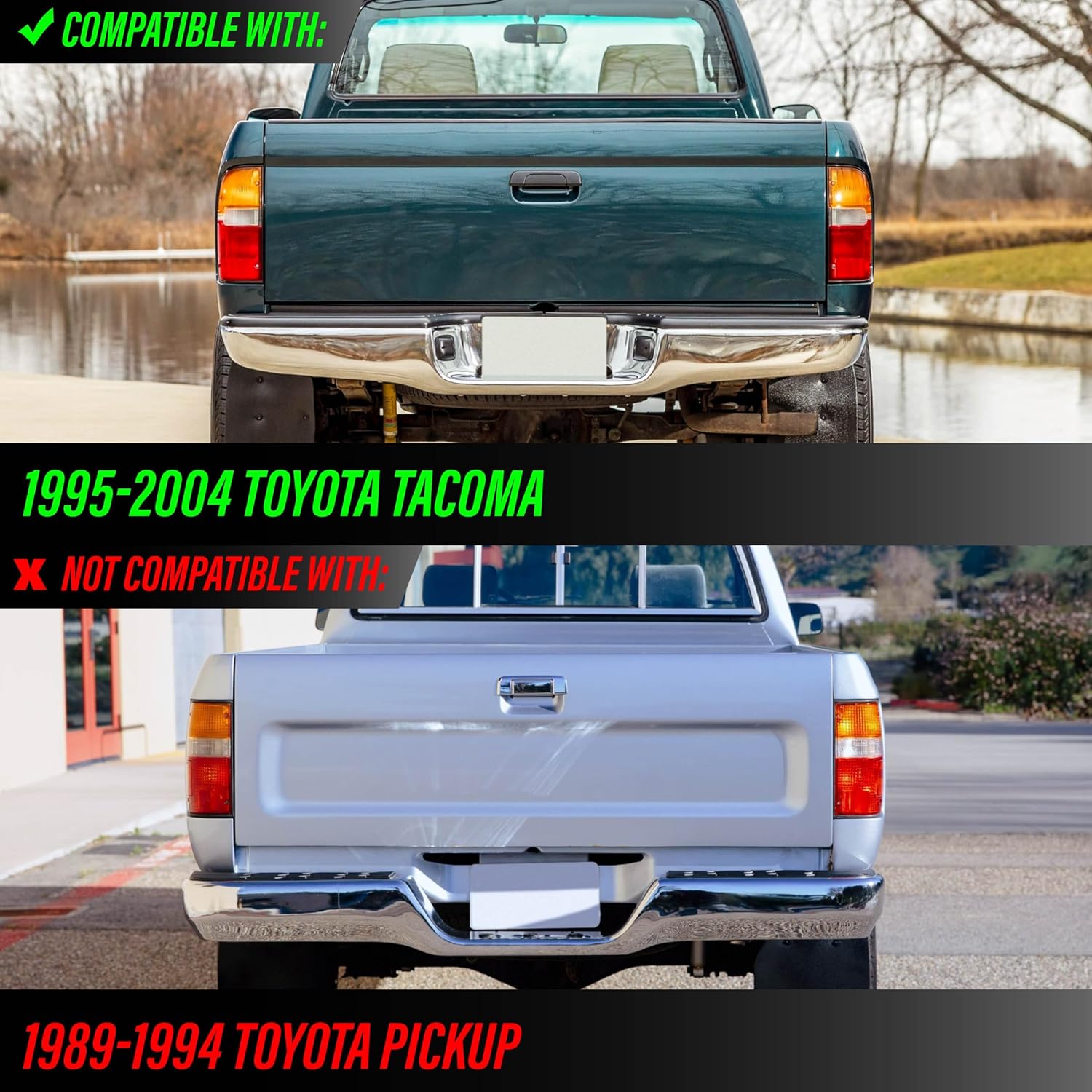 USR 95-04 Tacoma Pickup License Plate Light – LED Rear Lamps (Left + Right) Pair - Compatible with 1995-2004 Toyota Tacoma Pick Up 92-98 T100 Truck All Models (LED WHITE 6000K/ RED U SHAPE UPGRADE)