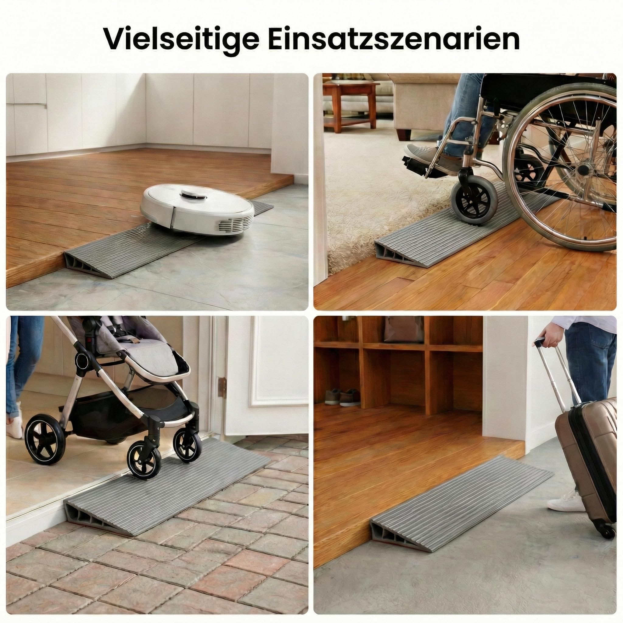Türschwellenrampe Saugroboter, 100*10*2,5cm Rutschfeste Schwellenrampe PVC, Rampe für Saugroboter, Selbstklebende Rollstuhlrampe für Rollator, Kinderwagen & E-Scooter, Auffahrrampe, Grau