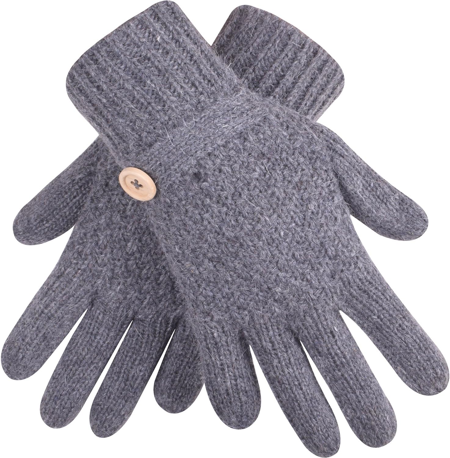 Womens Knit Gloves Mitten With Button Stretchy Magic Glove for Winter Adults