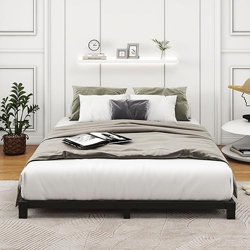 Miniatura 5 de Base de cama matrimonial de 5 pulgadas de perfil bajo, plataforma de metal doble, no necesita somier, base de colchón de listones de acero de metal