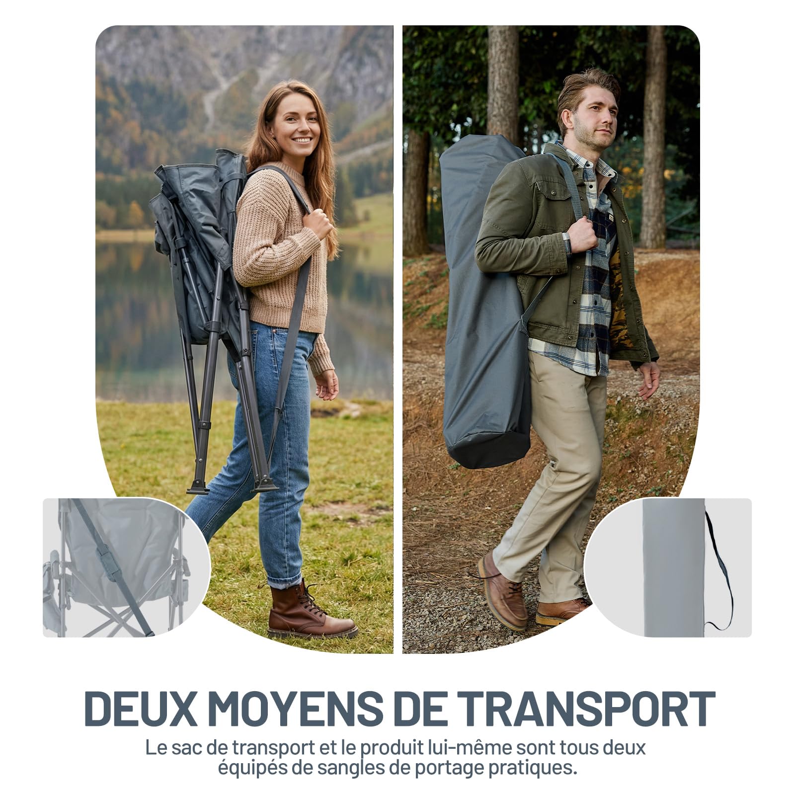 TIMBER RIDGE Chaise de Camping Pliable Rembourrée Siège Large Charge 230kg | Fauteuil pliant rembourrage 4cm, siège extra-large de 62cm, dossier haut de 68cm, charge 230kg, avec sac de transport