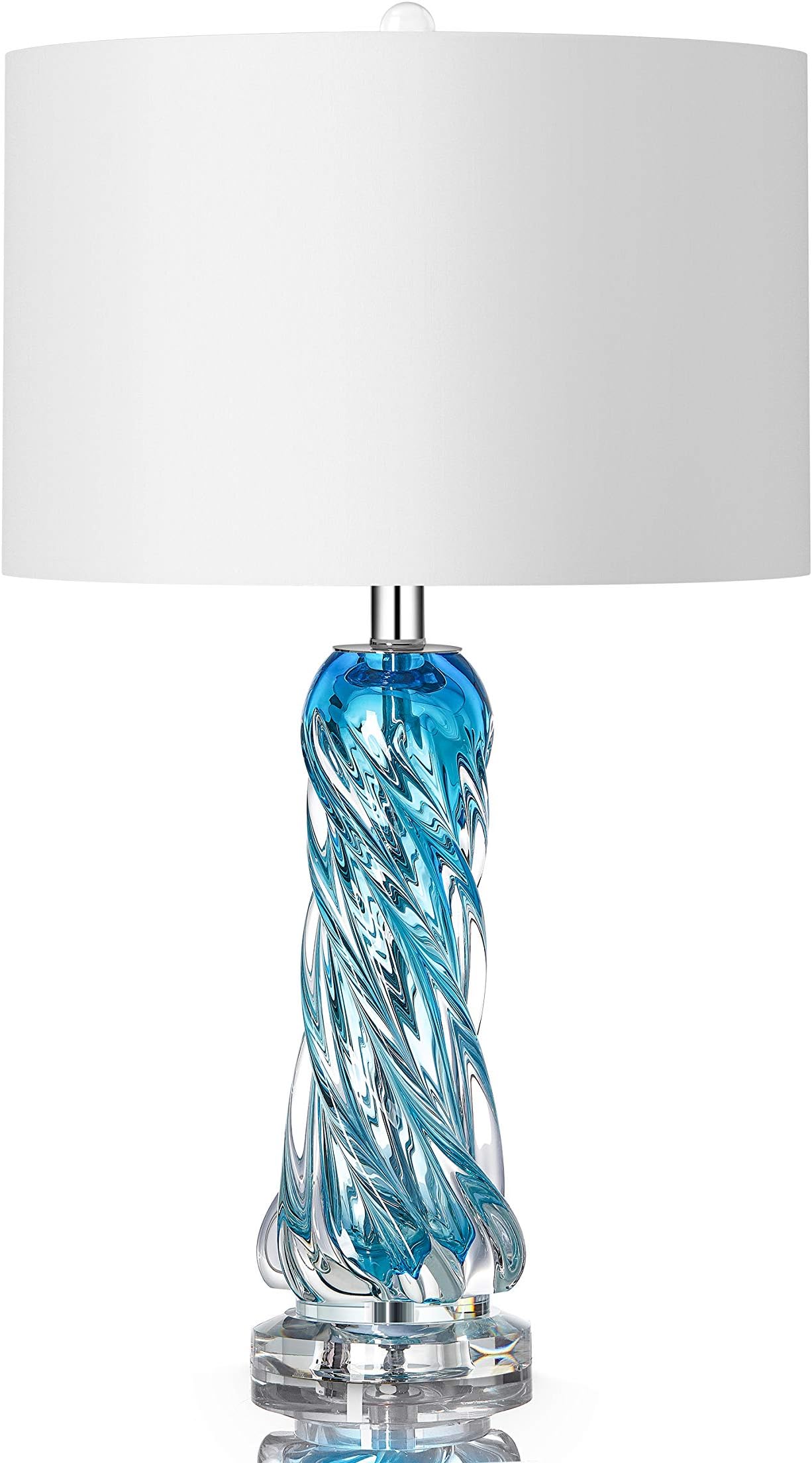Table Lamp 26" Blue Glass Desk Table Lamps | Hand-Crafted Twist Crystal Lamp for Bedroom Study and Living Room