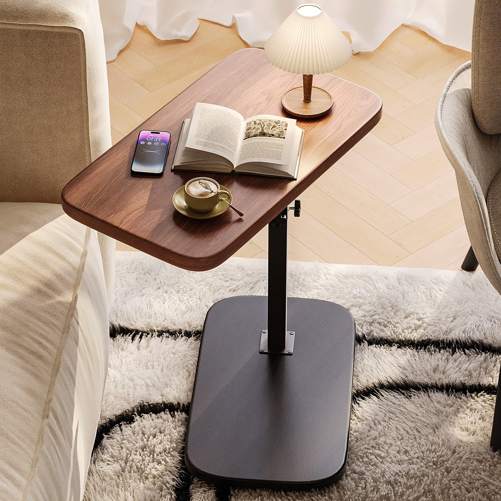 Mesa de Cama para Pacientes Encamados Mesa Auxiliar Ordenador Que Ahorra Espacio Sofá Auxiliar Mesa Regulable en Altura con Tablero Giratorio 360° para el Hogar, Hospital(Yellow)