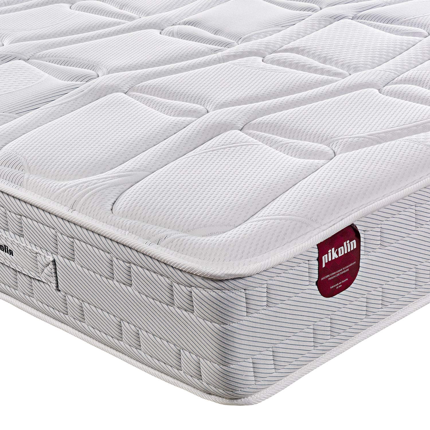 PIKOLIN Pack Colchón Wow, Muelles Ensacados 27cm + Canapé Abatible Blanco + 2 Almohadas Fibra con Entrega, Montaje Dentro del Domicilio y Retirada de Colchón y Base Usada Incluido, 135x190