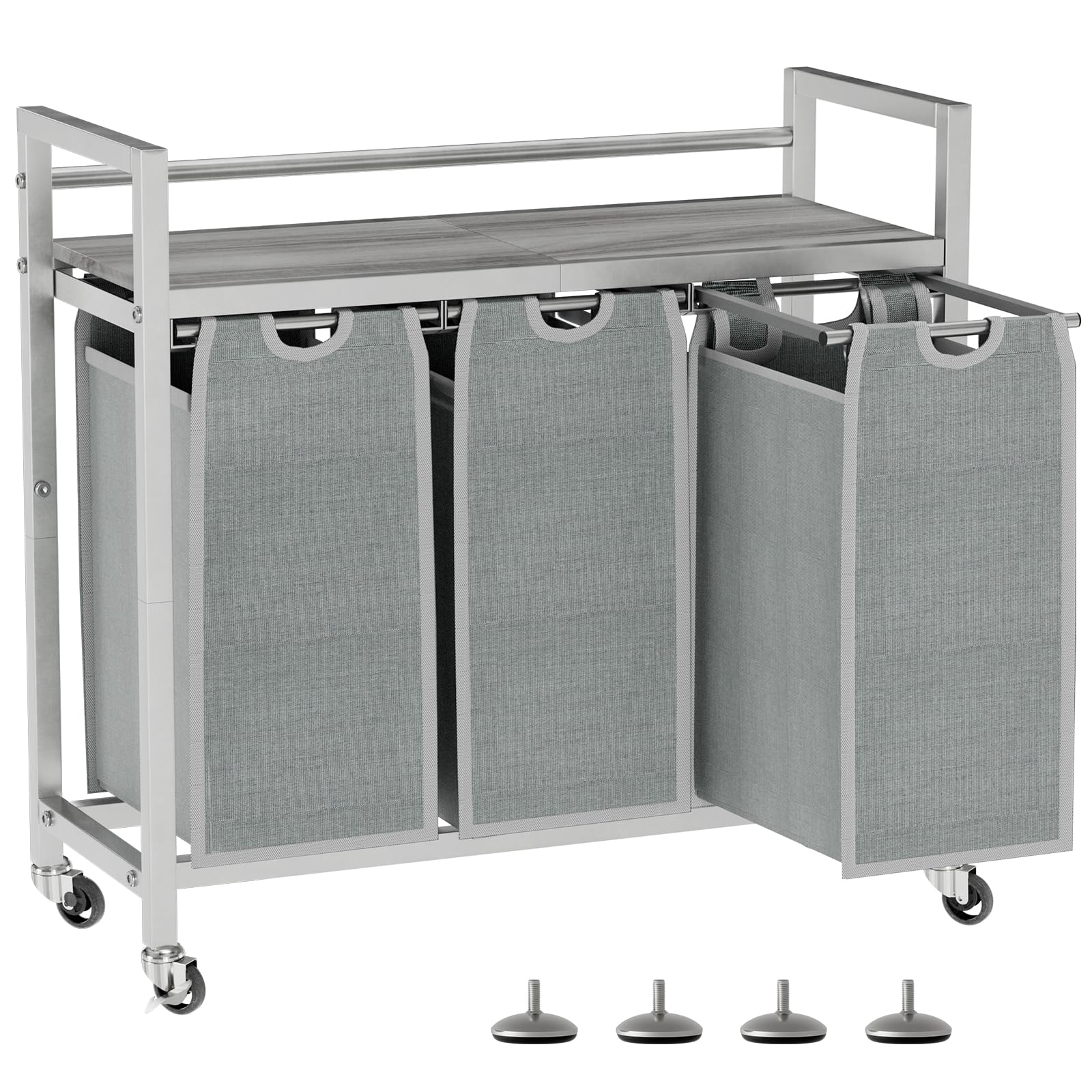 Photo 1 of **PARTS ONLY** SwaaVee Laundry Hamper, Laundry Basket, Laundry Sorter with 3 Removable Bags, Clothes Basket with 3 Compartments, Wheels, Shelf for Laundry Room Bathroom Bedroom (3 Bags-Gray)