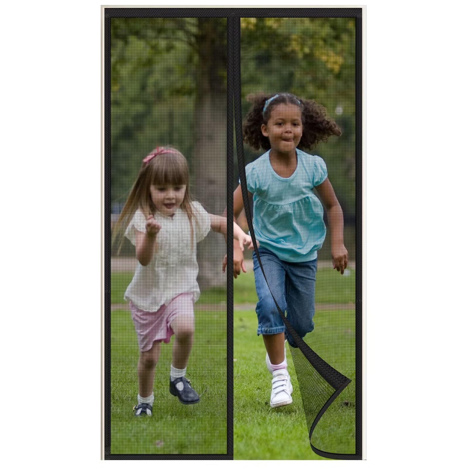 Mosquitera Puerta Magnetica de Fibra de Vidrio 175x205cm, Negro | Reforzada Malla Cortina para Puertas Balcón, Antimosquitos, Cierre Automático, con Imanes, con 4cm y 2cm Cinta Adhesiva