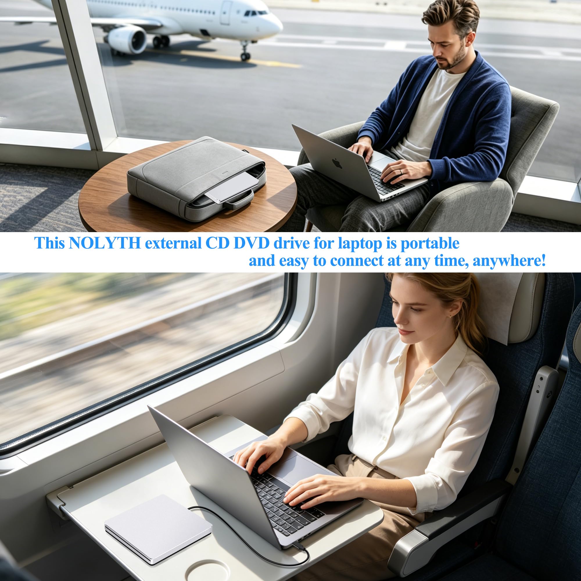 Unidad externa de CD y DVD para laptop: lector portátil USB C de CD/DVD para Mac PC Windows 11 con adaptador USB 3.0 de aleación de aluminio, ranura SuperDrive para Apple