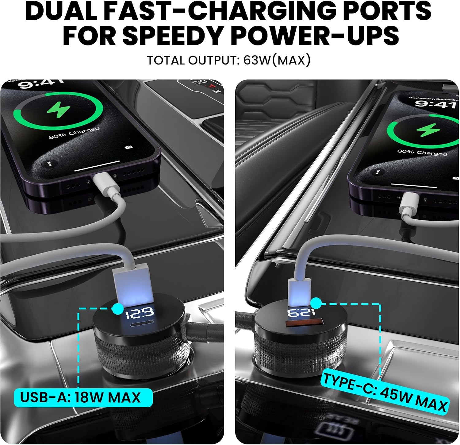 Starlink Mini Car Charger with Digital Display & Dual USB Ports | 10FT 12V/24V Cigarette Lighter Adapter for Starlink Mini Power, USB-A & Type-C Port