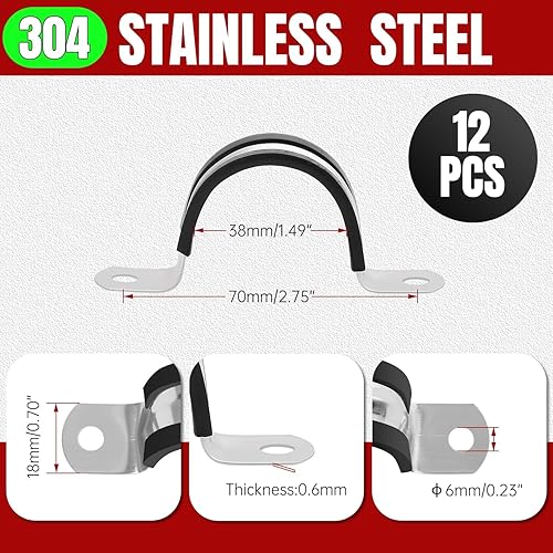 Miniatura 2 de Abrazaderas de tubo, 1.496 in de diámetro 304 de acero inoxidable para tubo, tubo o cable de alambre (12 piezas)