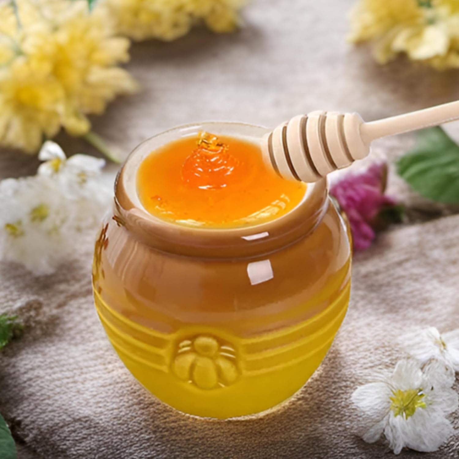 ZEBERBO Ceramic Honey Jar with Dipper and Lid, Honey Pot Container for Home Kitchen