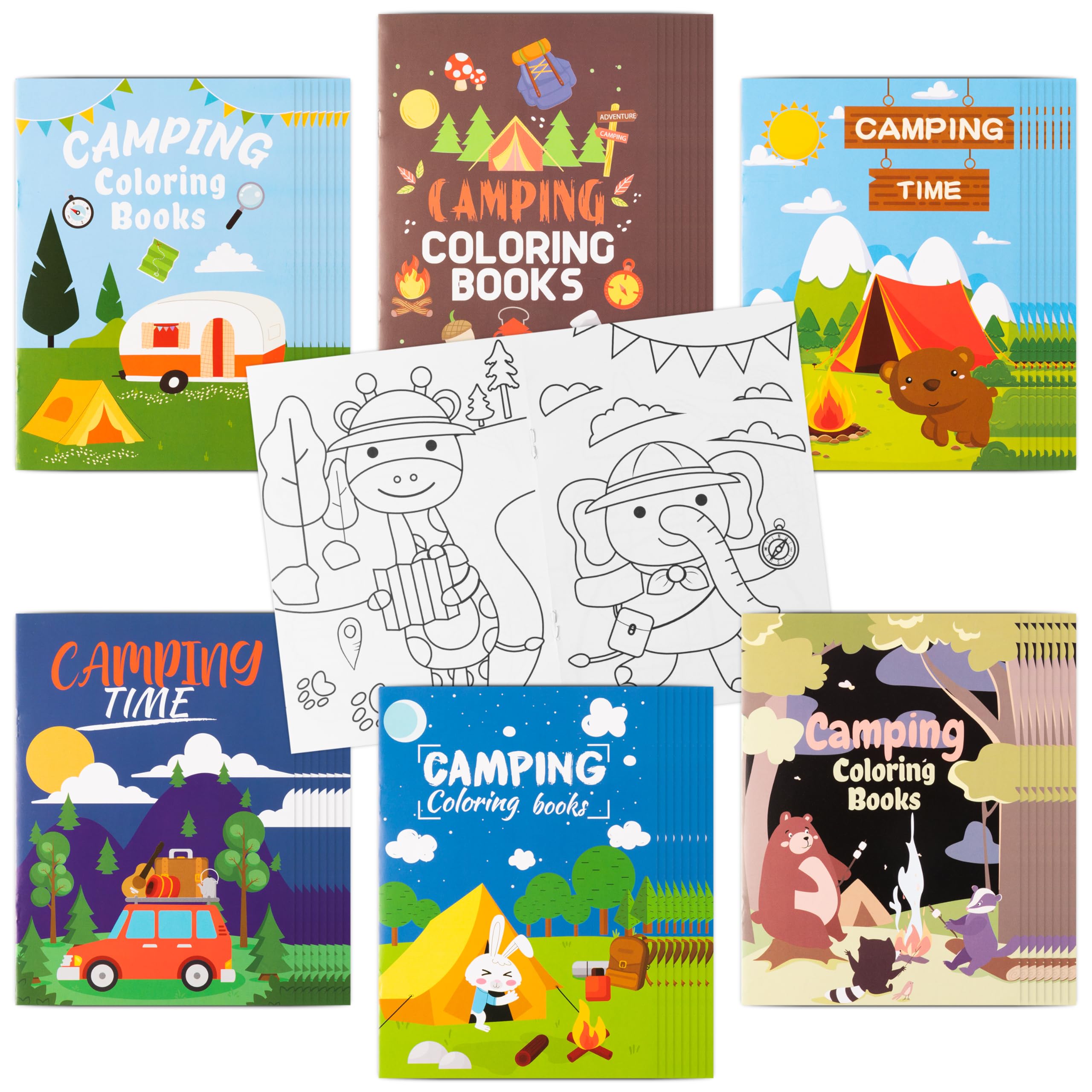 Dvbonike 48Pcs Camping Coloring Books - Including Tent Camping Light Forest Bear Rabbit DIY Art Drawing Patterns Summer Birthday Party Favors Gifts Home School Activity Supplies for Kids Boys Girls