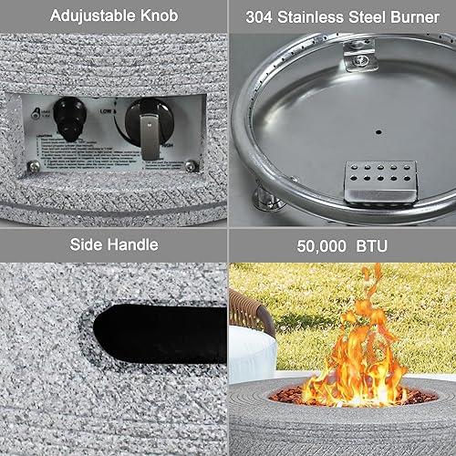 Miniatura 5 de Kante Hormigón y metal de textura redonda de 25 pulgadas de ancho, para exteriores, ecológico, sin humo, 50,000 BTU de gas propano moderno, con
