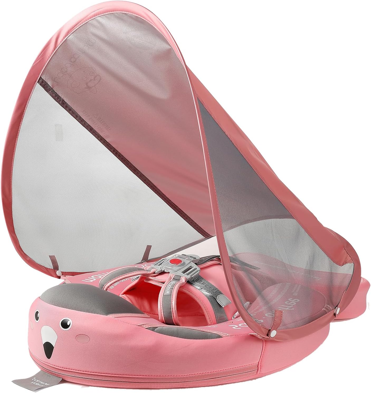 Mambobaby Float with Canopy Baby Float Non-Inflatable Baby Pool Float Solid Swimming Float Upgraded Add Tail Never Flip Over for Infant 3-24 Months, Pink
