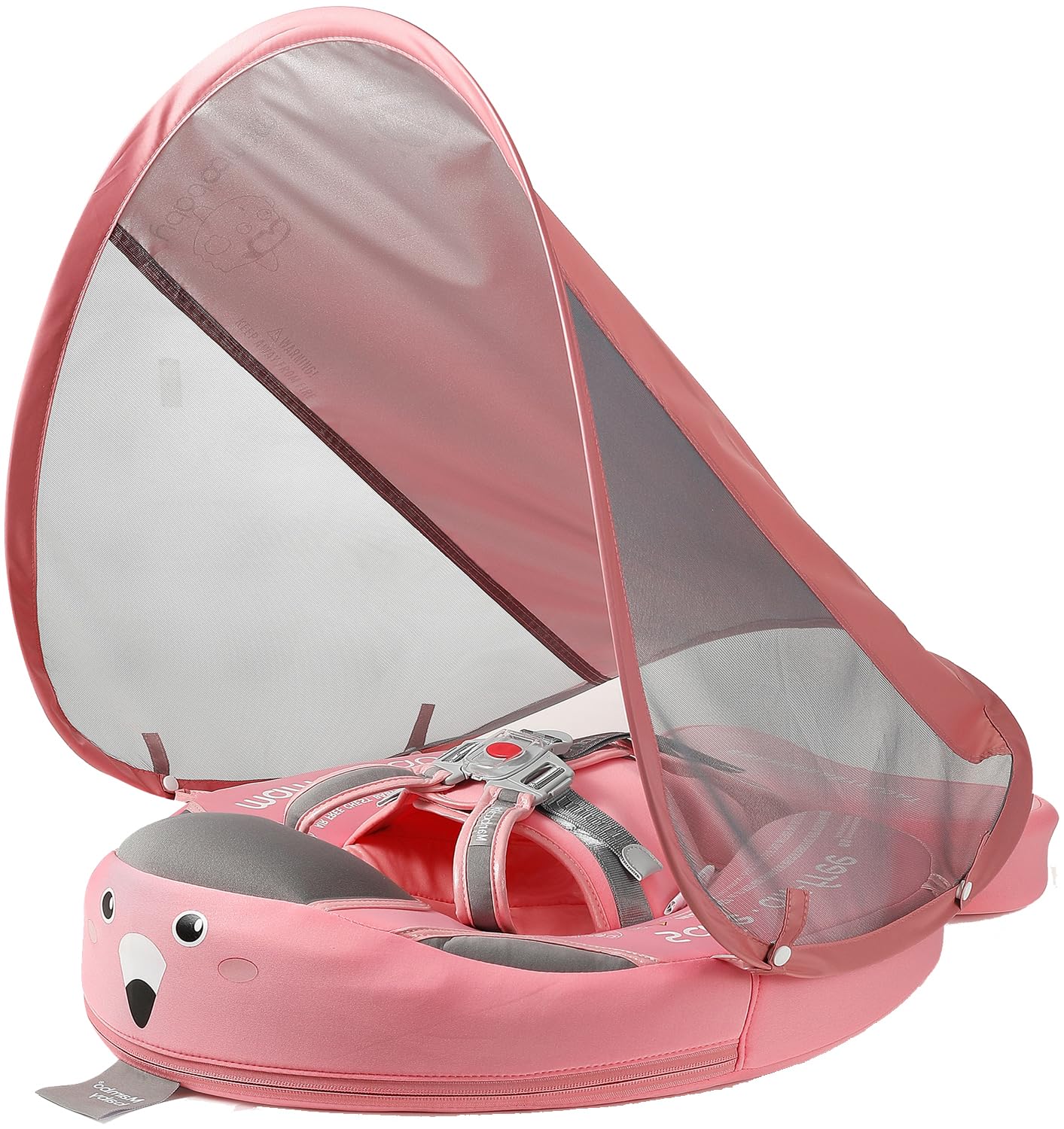 Mambobaby Float with Canopy Baby Float Non-Inflatable Baby Pool Float Solid Swimming Float Upgraded Add Tail Never Flip Over for Infant 3-24 Months, Pink