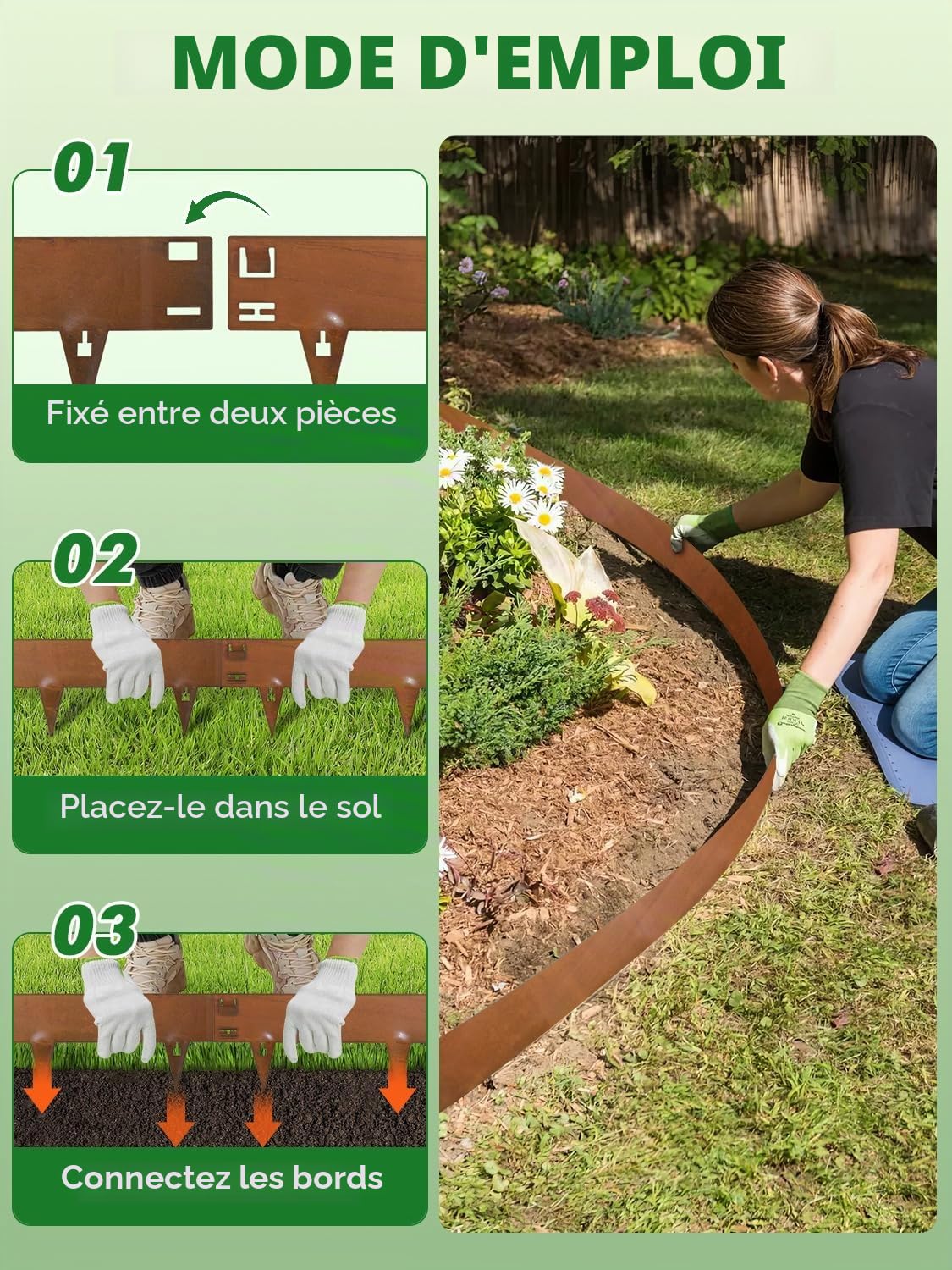 Bordure Jardin Exterieur en Acier Corten, 5Pcs 107,5×15cm Bordure de Pelouse Métal | Flexible Bordures Paysagères, Bordure de Gazon en Rouille,Bandes Pliables pour Séparateur de Chemin,Cour